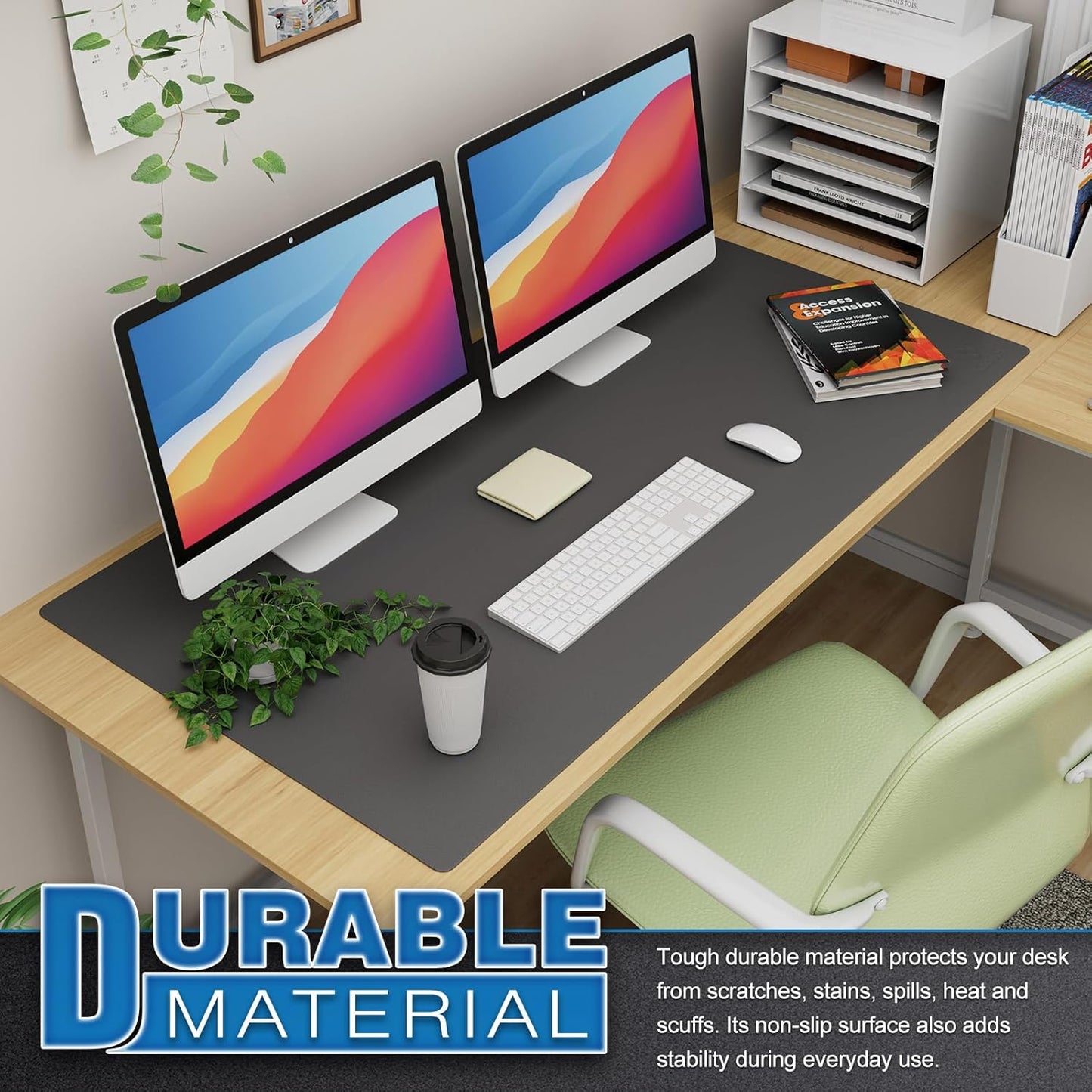 K KNODEL Large Office Leather Desk Mat, Mouse and Keyboard Pad, Computer and Laptop Mat, Desktop Protector and Cover, Writing Pad and Blotter (47.2"x23.6", Dark Gray)