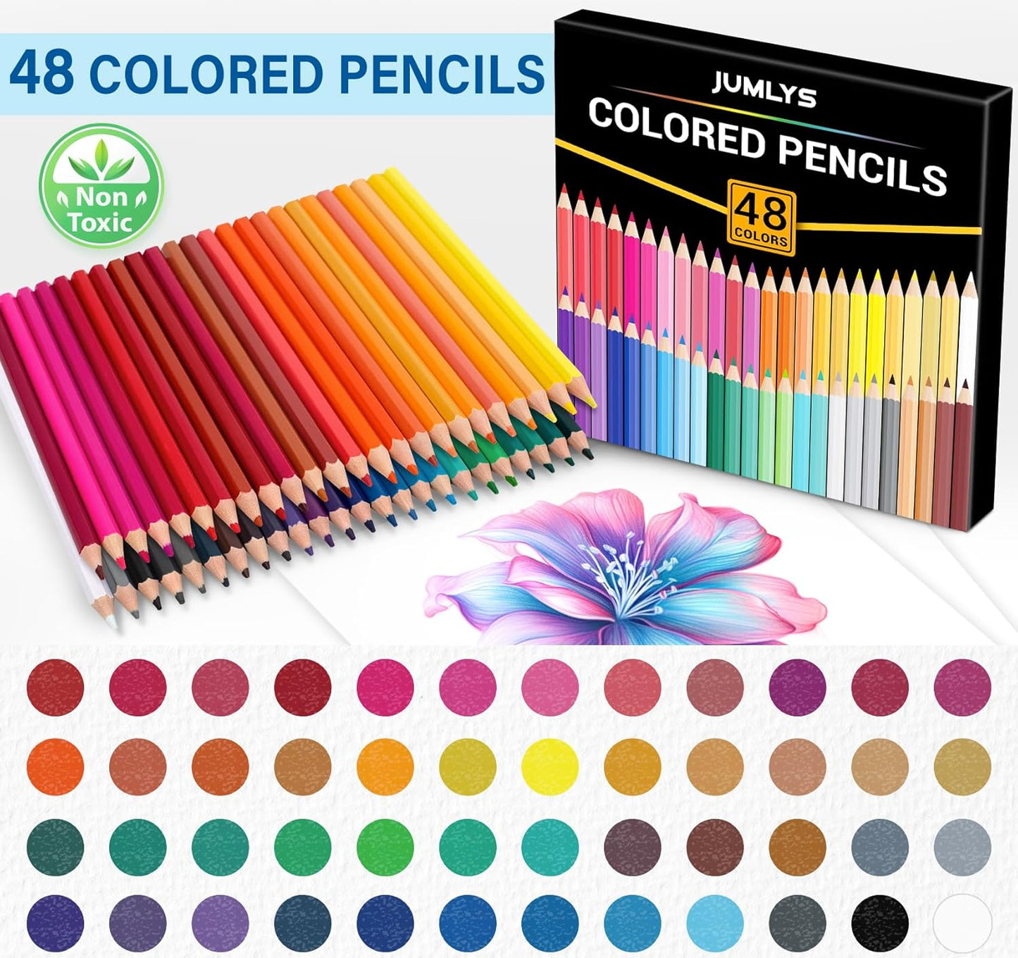 Jumlys 48 Pack Colored Pencils Set, Pre-sharpened Coloring Pencils for Kids Beginners, Colored Pencils for Adult Coloring Books, Ideal Art Supplies for Sketching, Coloring & Painting