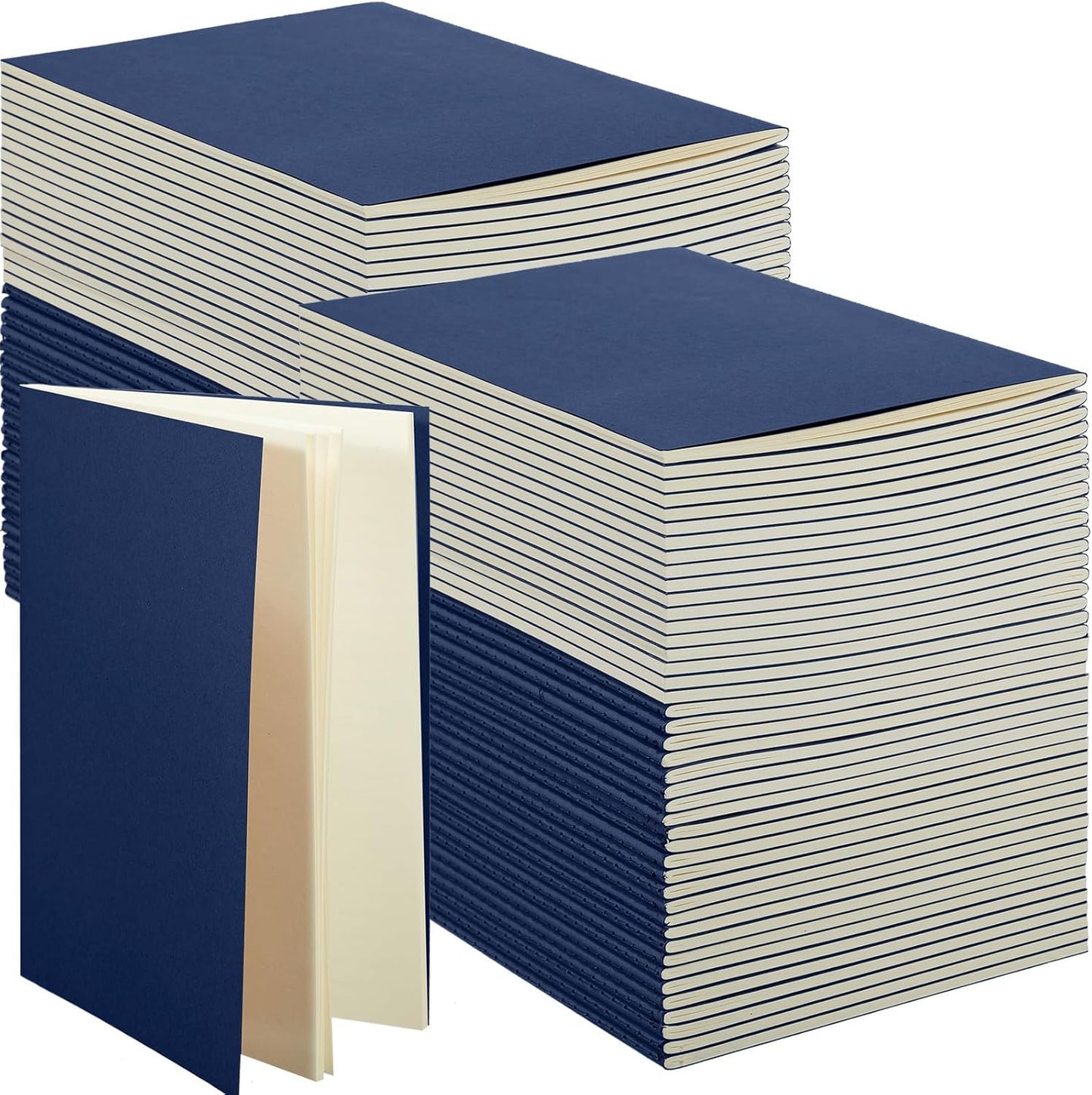 100 Pcs Kraft Notebook Journals 5.5 Inch x 8.3 Inch A5 Softcover Notebooks Bulk for Writing Sketch Office Notepad with 60 Pages 30 Sheets (Navy,Unlined)
