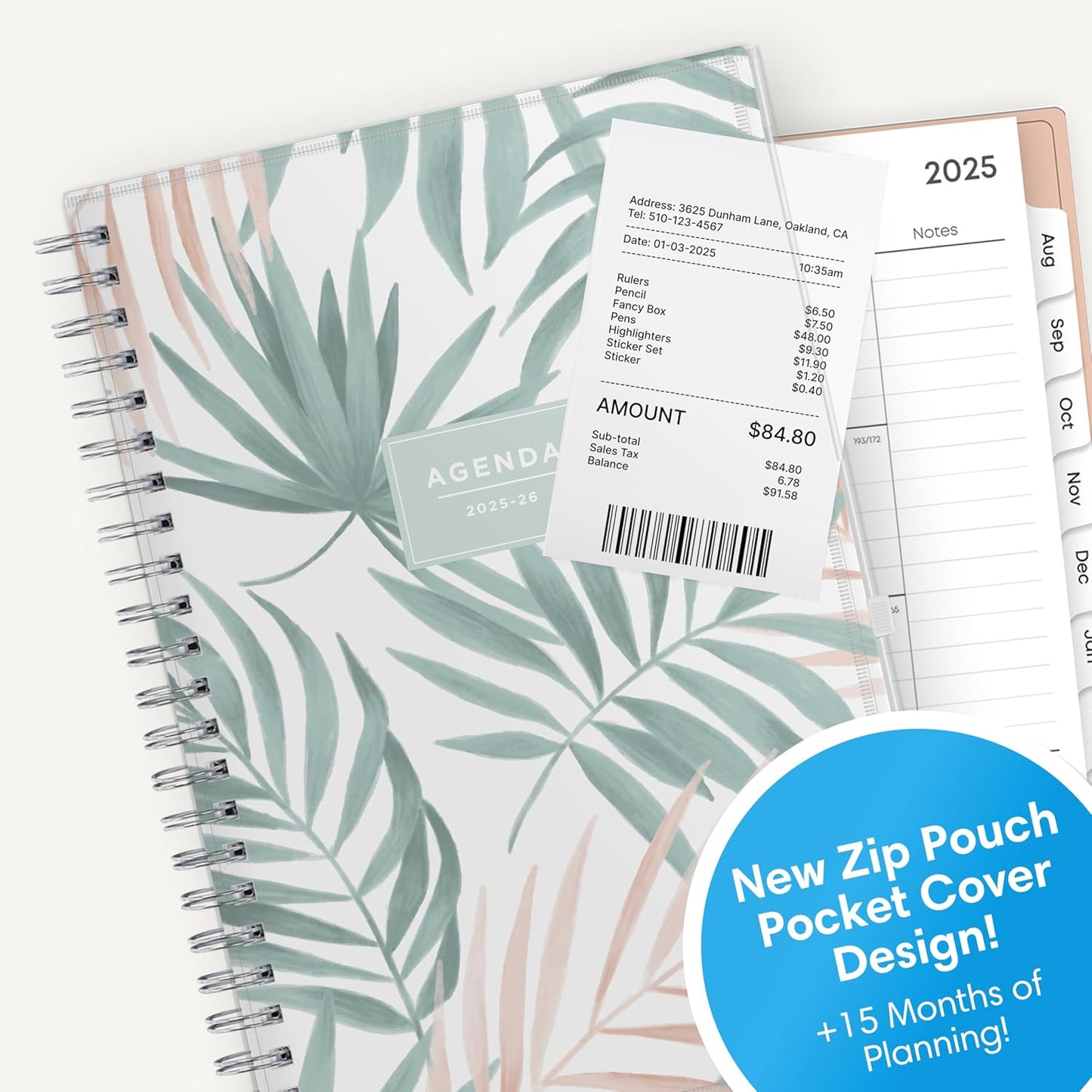Blue Sky 2025-2026 Weekly and Monthly Academic Year 15 Month Planner Calendar, April 2025 - June 2026, 5" x 8", Flexible Cover With Zip Pouch, Wirebound, Storage Pocket, Seychelle