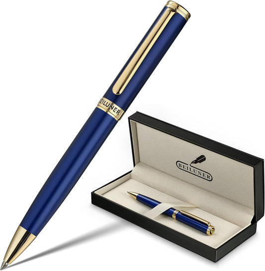 BEILUNER Blue Lacquer Gel Pen - Stunning Luxury Pen with 24K Gold Finish, ADMOK Black Refill, Executive Gift Set for Family & Friends, Writing, Fancy, Office, Retractable Pens