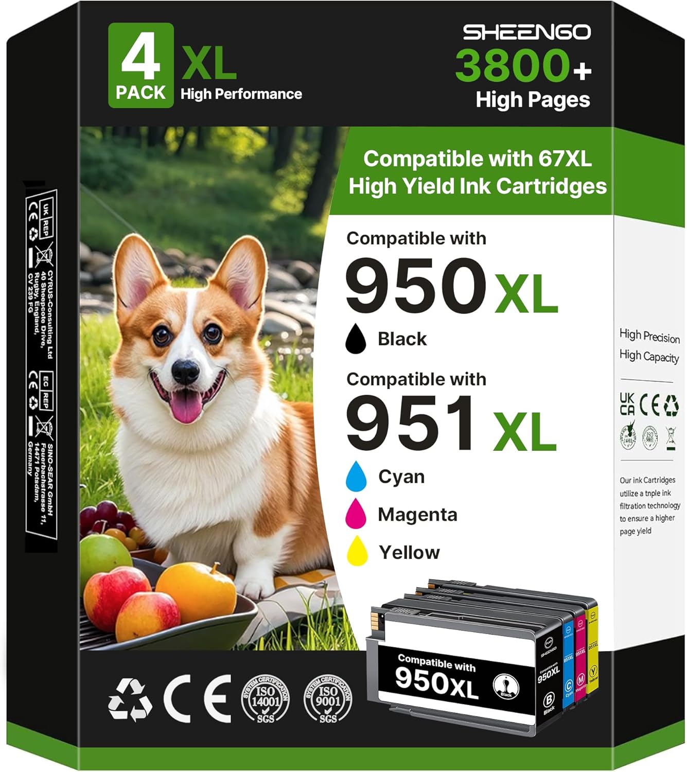 950XL 951XL Ink Cartridges Combo Pack Compatible for HP 950 951 Ink Cartridges Combo Pack for HP OfficeJet Pro 8600 8610 8630 8620 8615 8625 8100 276DW 251DW Printer(4 Pack Black Cyan Magenta Yellow)