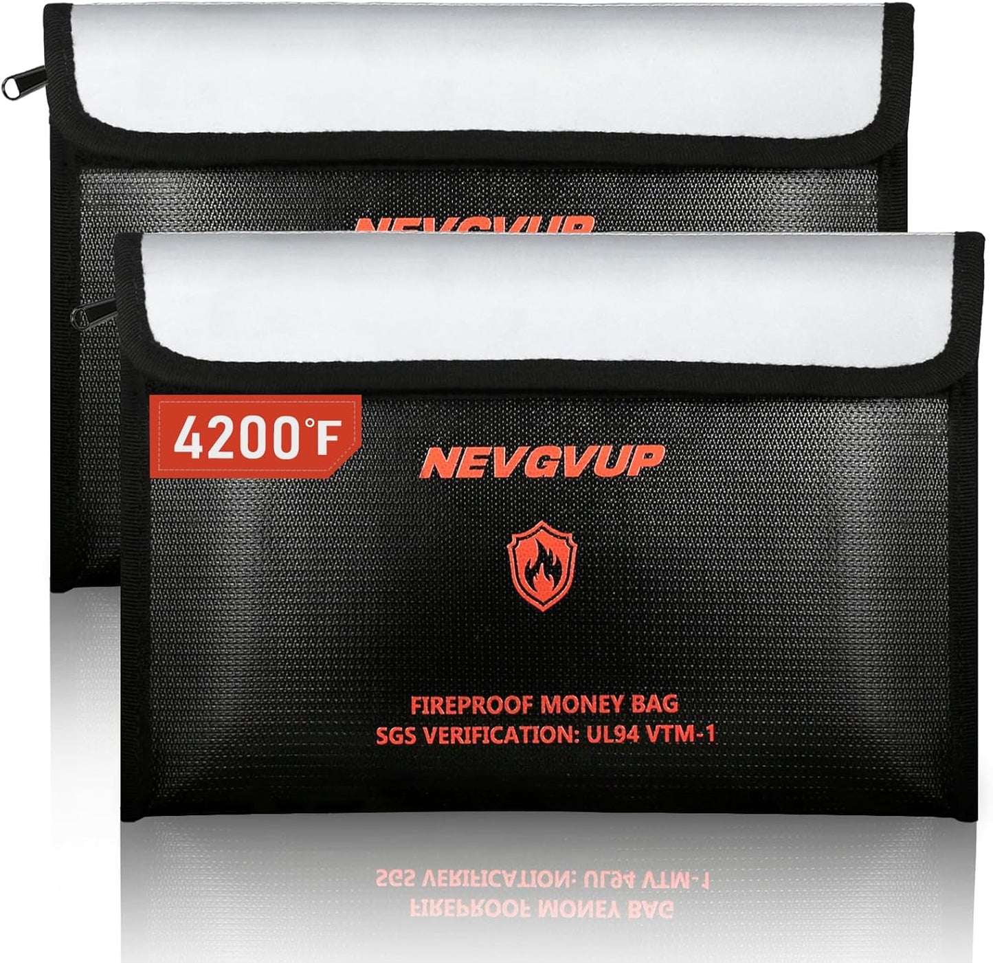 4200°F Fireproof Money Bag - Upgraded Heat Insulated, 9.8 x 6.5" Small Fireproof Document Bags with Waterproof Zipper, fire Water Proof Safe Pouch Set for Valuables, Fireproof Edging, Fire Bag 2packs