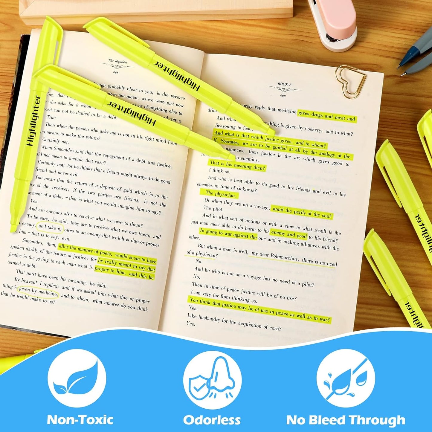 Highlighters Bulk - Quick-Dry No Bleed Markers for Office Classroom School Supplies Adults Kids Teachers Students (Yellow, 60)