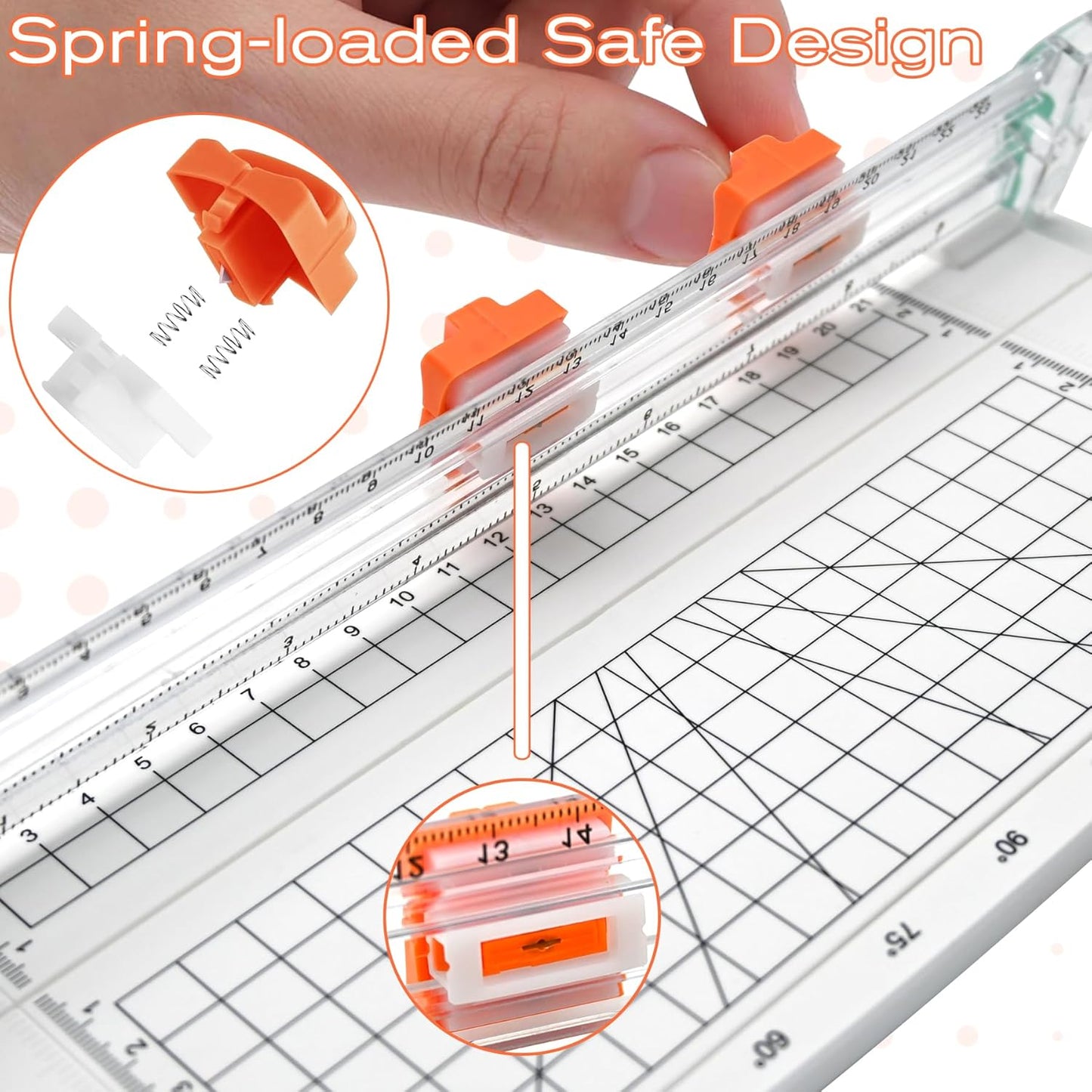 8 Pieces Paper Cutter Replacement Blade with Plastic Storage Box for A4 A5 Paper Trimmer, Safeguard Design (Orange)