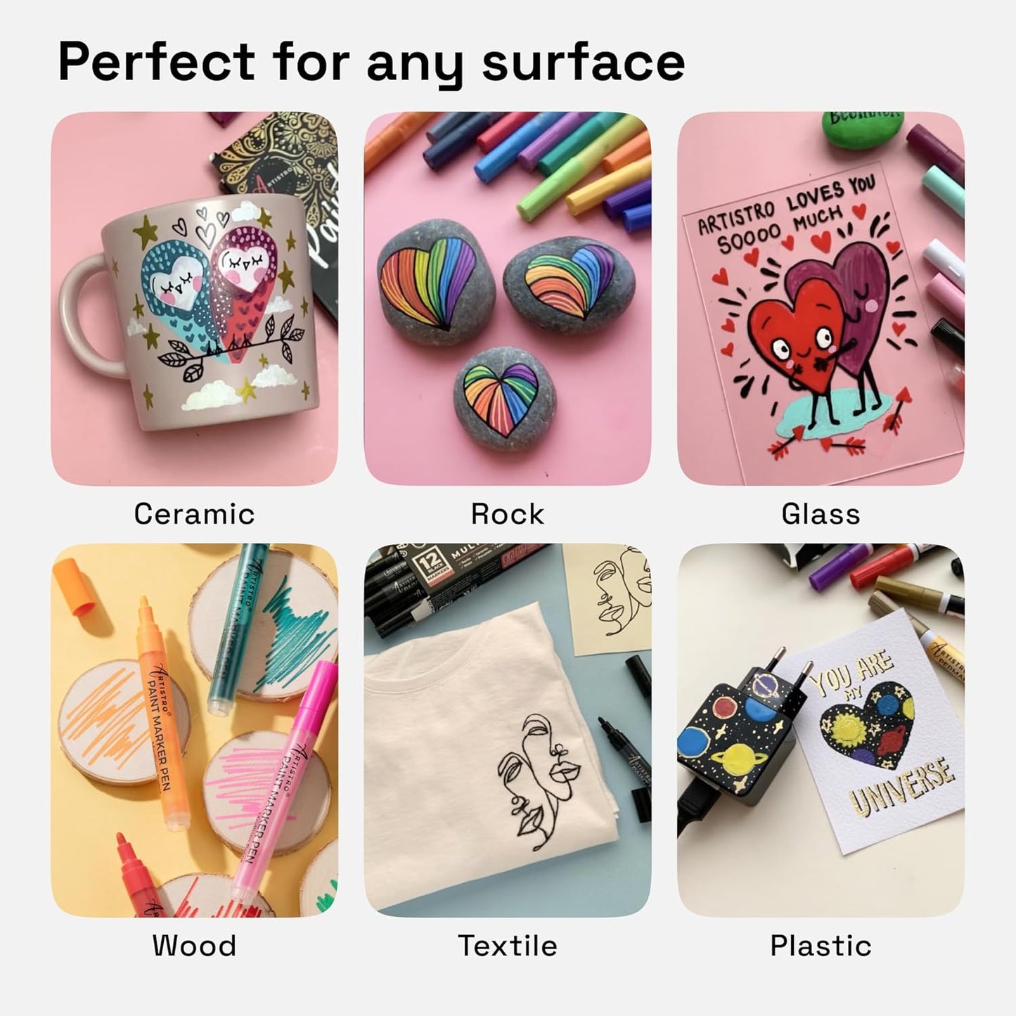 ARTISTRO 12 Metallic Paint Pens for Glass, Rock Painting, Ceramic, Wood, Fabric, Pebbles, Scrapbook Journals, Photo Albums, Card Stocks - Acrylic Paint Markers Extra-Fine Tip 0.7mm