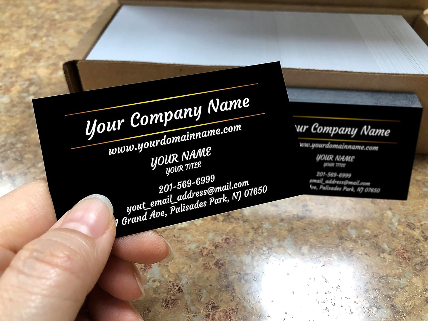 IMPACTONLINEPRINTING, Business Cards 100pcs - Thick Smooth16Pt Paper(350gsm), Black-2sunny Lines