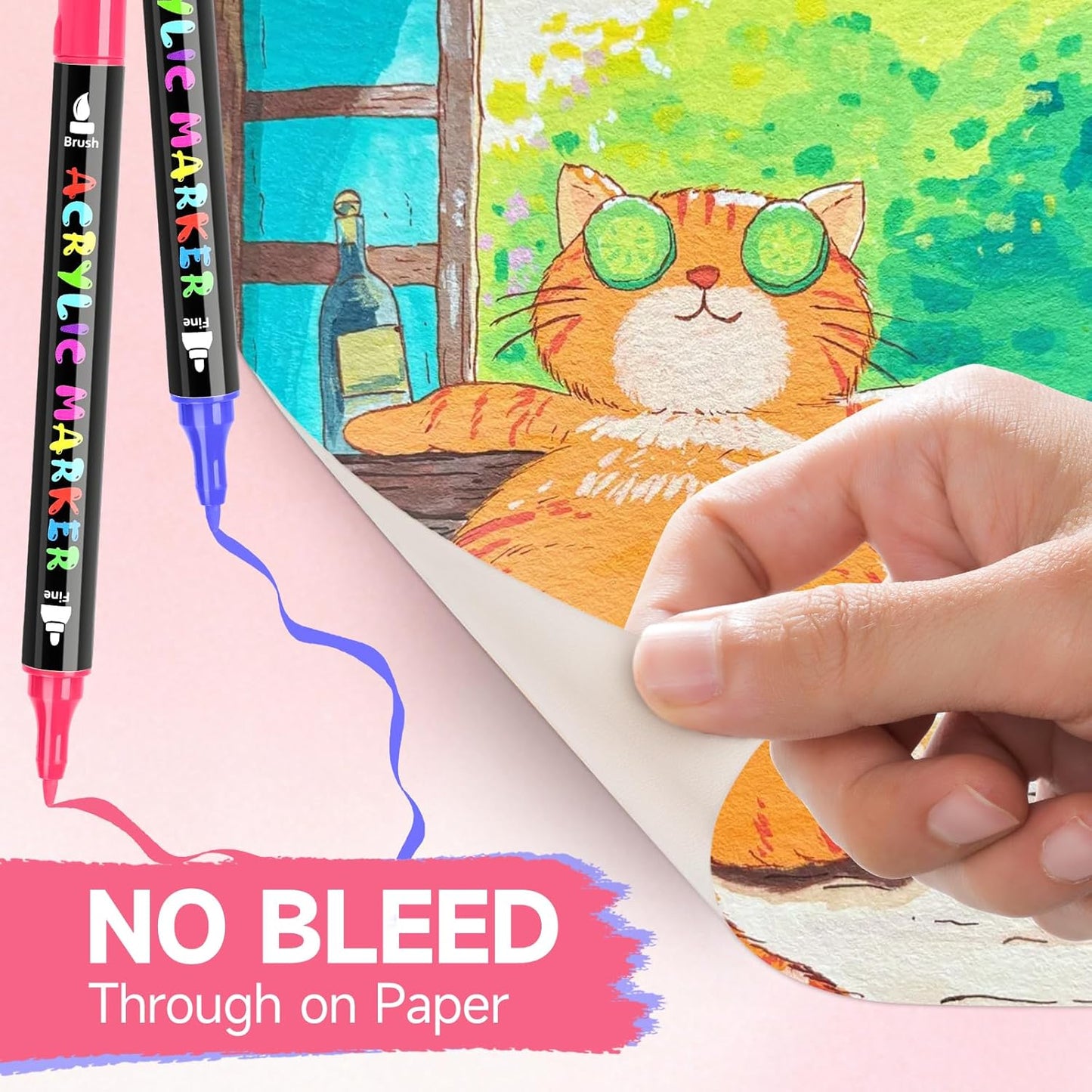 IVSUN Acrylic Paint Pens, 60 Colors Dual Tip Paint Markers with Fine Tip and Brush Tip for Stone, Wood, Canvas, Calligraphy, Ceramic, Metal, Glass, Rock Painting, DIY Crafts Art Supplies Kit