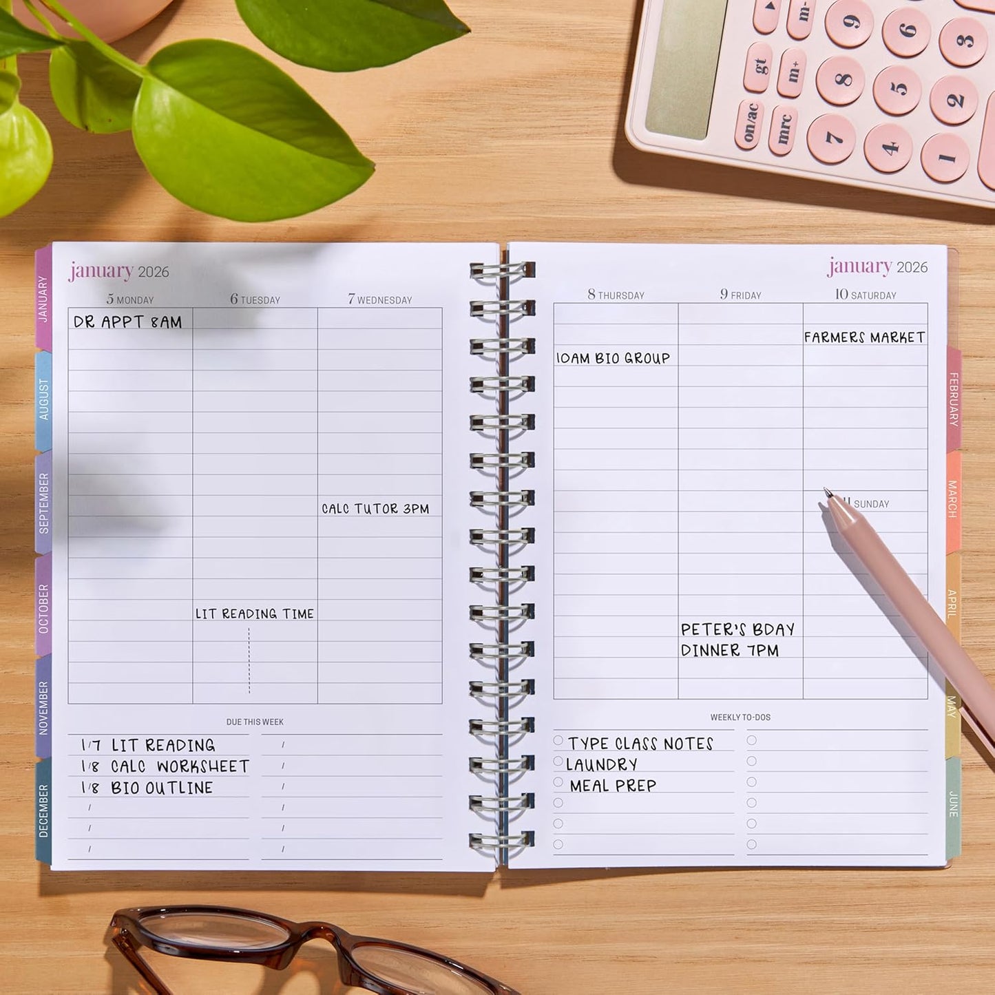 Inspired by Erin Condren 12-Month A5 Academic Planner (Jul 2025 - Jun 2026), Compact Weekly and Monthly School Agenda and Tracker, 70 Lb. Text Weight Paper, Sunset Bloom Covers, Wire-O Spiral Binding