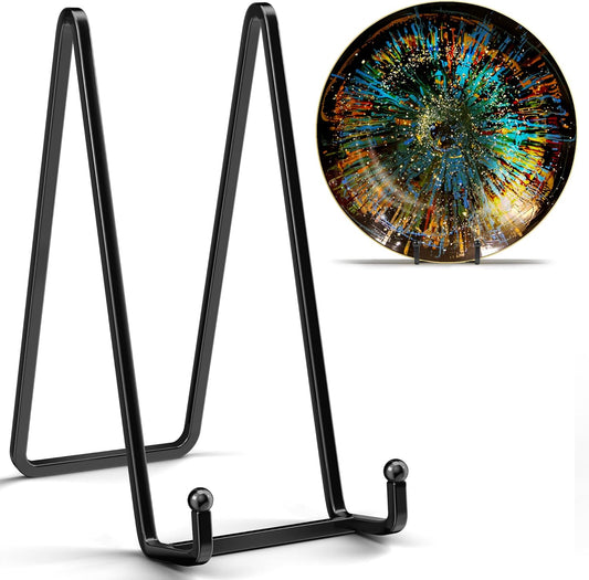8 Inch Large Plate Stands for Display - Metal Square Wire Plate Holder Display Stand + Picture Stand for Book, Platter, Plaque, Photo Easel (2 Pack)