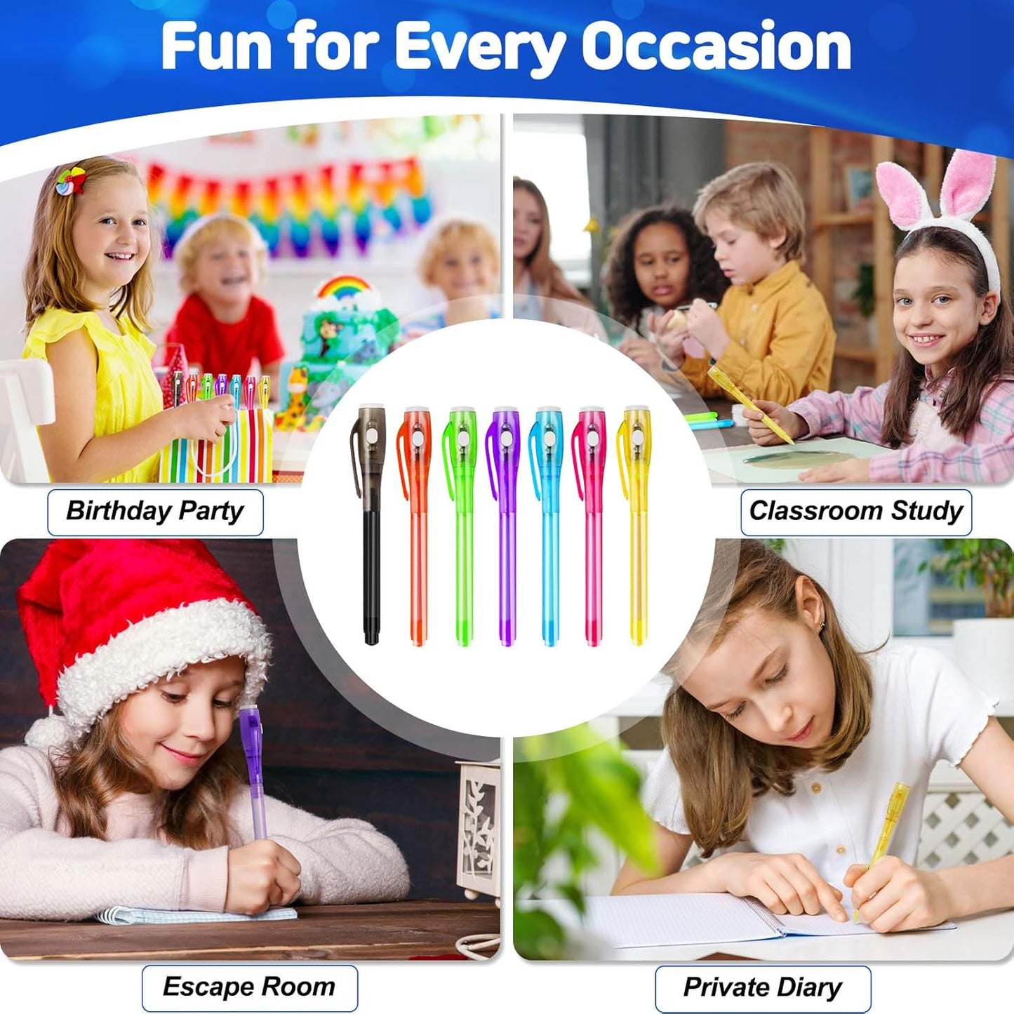 70PCS Invisible Ink Pens with UV Light – 7 Colors Spy Pens for Secret Messages – Fun Party Favors, Halloween, Christmas, Stocking Stuffers, Treasure Hunt, Classroom & Birthday Gifts