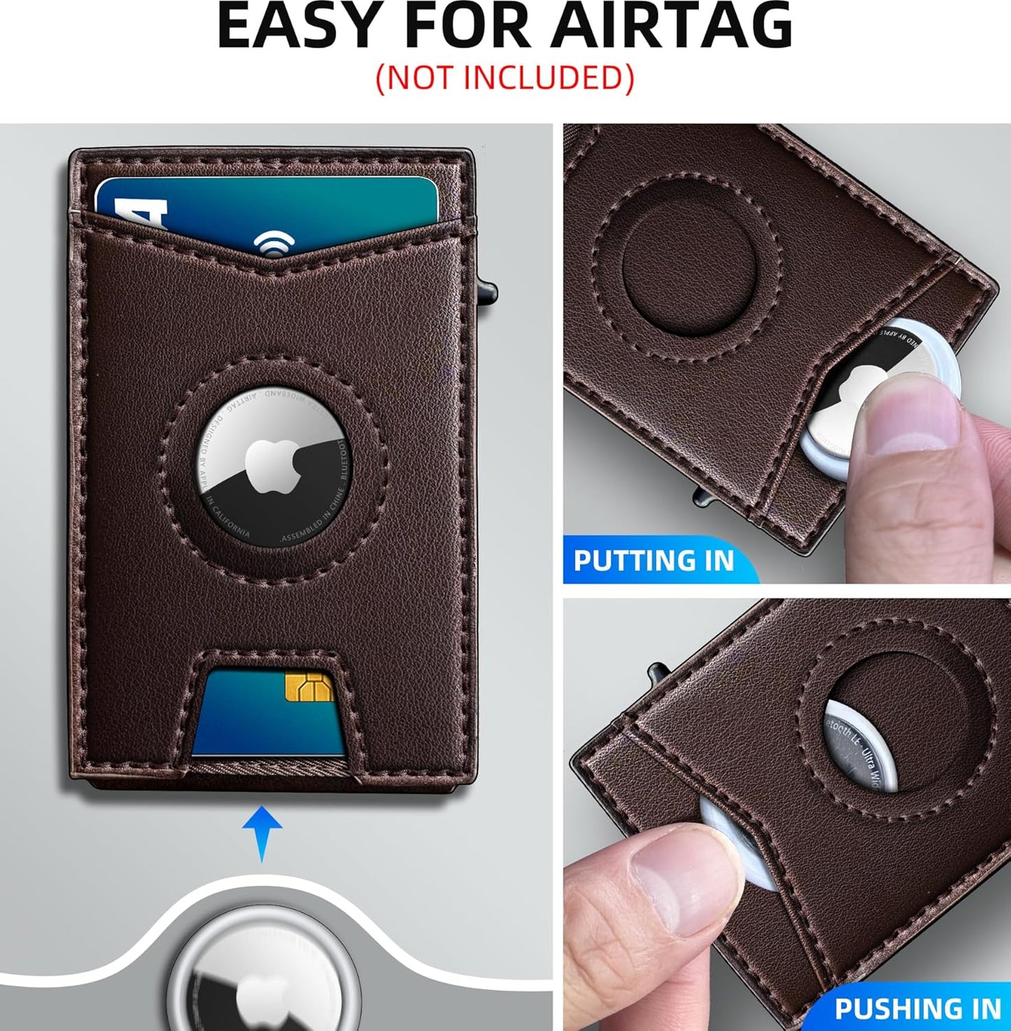 Airtag Wallet for Men,with Money Clip Gift Boxed,Slim Front Pocket Wallet RFID Blocking Metal Case Smart Pop-up Credit Card Holder in Magnetic Leather Flip