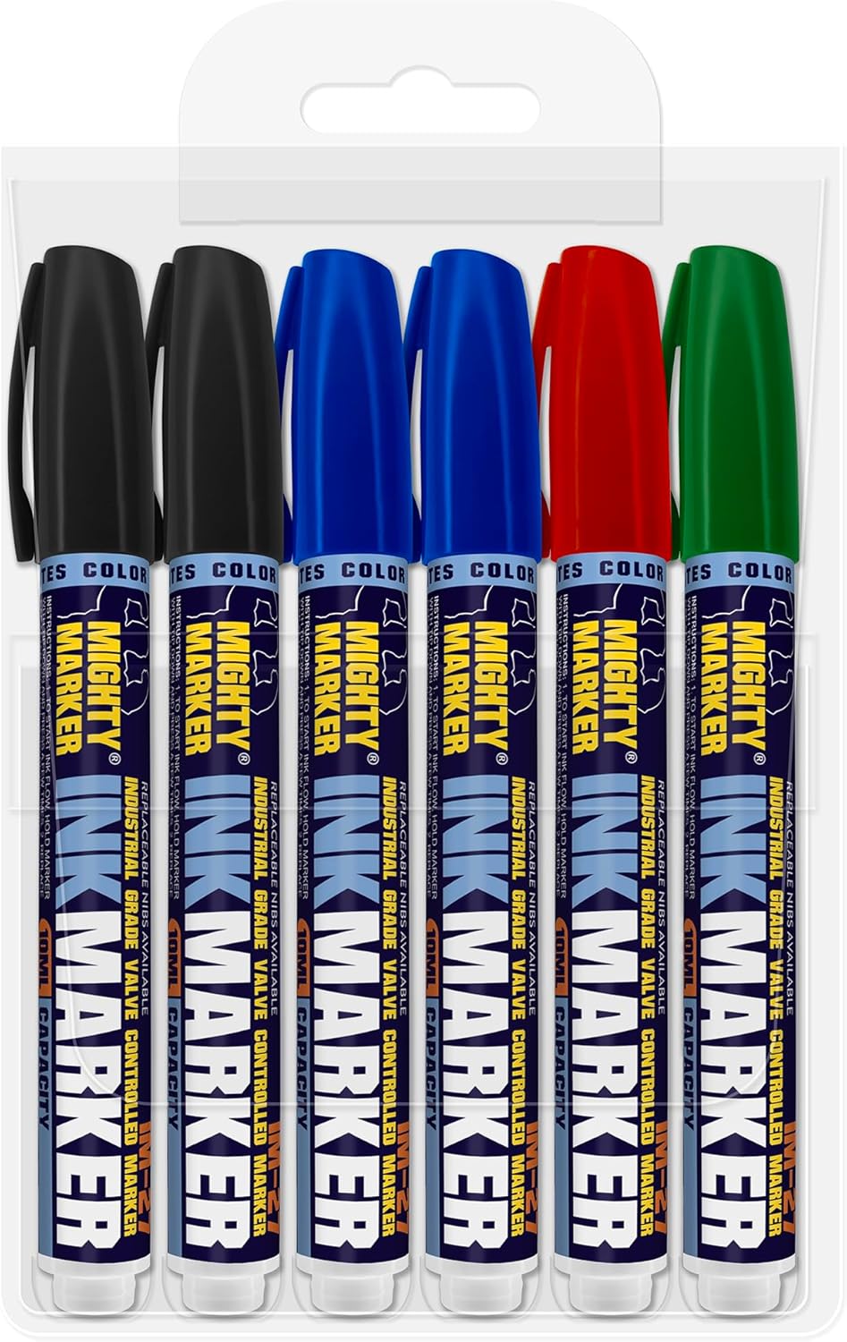IM-27 Ink Marker, 2.3mm Medium Tip, Alcohol-Based Quick-Dry Permanent Ink, Waterproof, Safe for Most Surfaces, Clip Cap, 6 Bonus Tips, Valve Action, 10ml, 6 Pack (Assorted)
