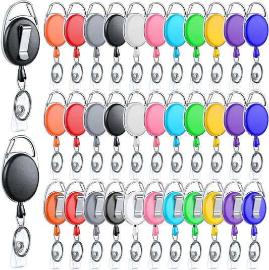 Honoson 30 Pcs Heavy Duty Retractable Badge Reels Batch ID Badge Holder Retractable Clip Bulk Key Holder with Ring for Office Worker Employee, Doctor Nurse Gifts (Cute Color)
