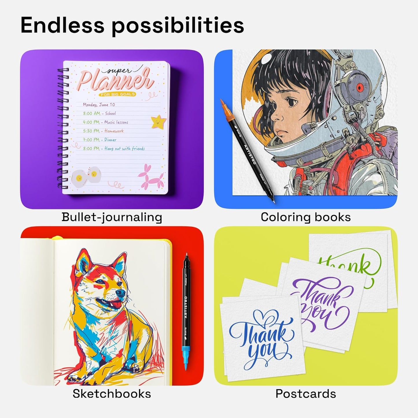 ARTISTRO 36 Brush Marker Pens Coloring Markers for Adults Brush Tip & 0.4mm Fineliner Pens Coloring Markers No Bleeding