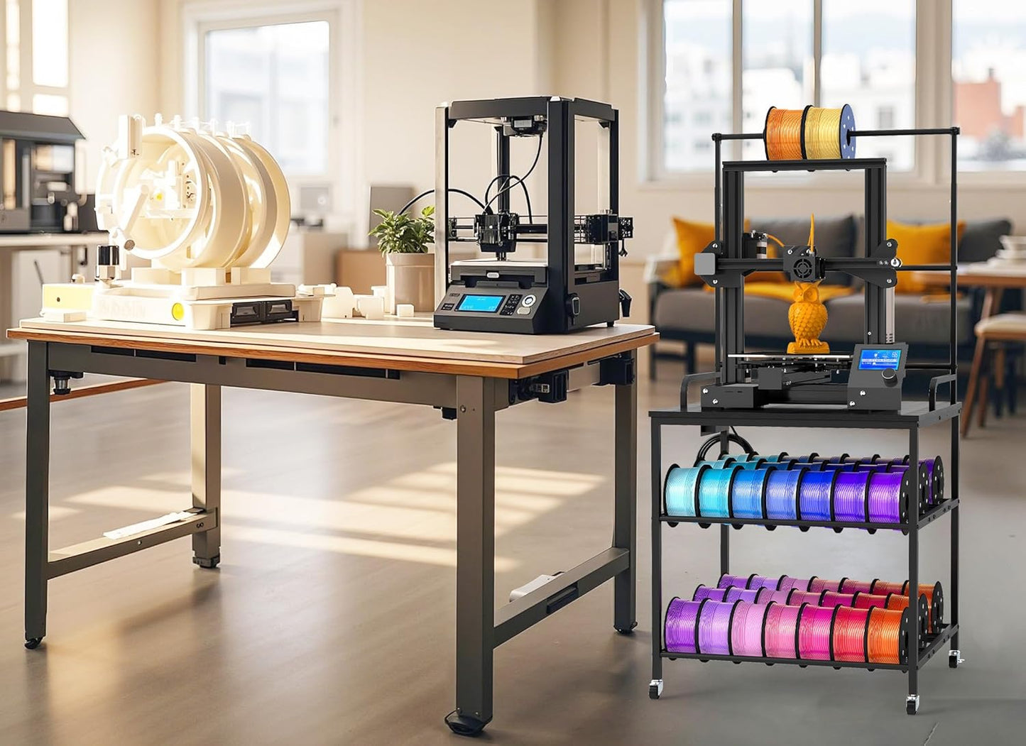 3D Printer Stand with 60pcs Filament Storage,3 Tier 3D Printer Table with Wheels, Heavy 3D Printer Stand with Storage for Studio, Home Office, Workshop