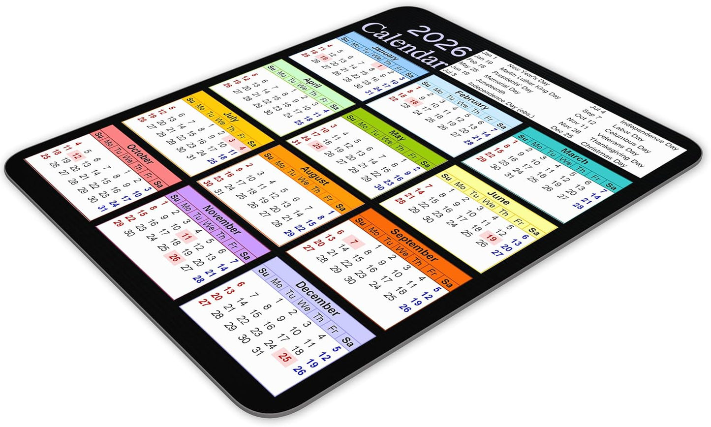 2026 Color Calendar and Holiday Vertical Edition Calendar Mouse pad, Non-Slip Rubber Base Quality Creative Gaming Rectangle Personalized Desk Mouse Pad 9.5 inch x 7.9 inch