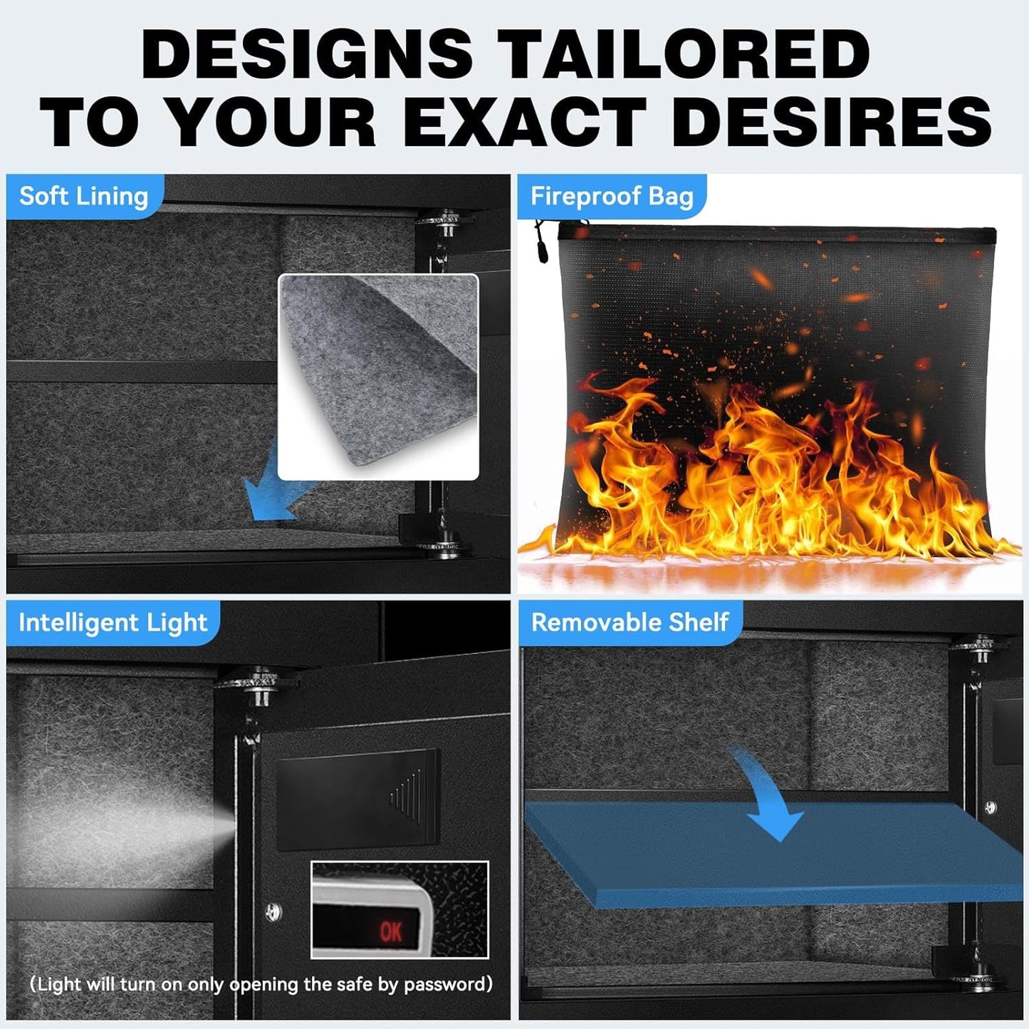 2.5 Cuft Large Safe Box with Fireproof Waterproof Bag, Safes for Home Documents, Anti-Theft Safety Box With Digital Keypad, Smart Alert System, Spare Keys, Personal Safe for Cash Money