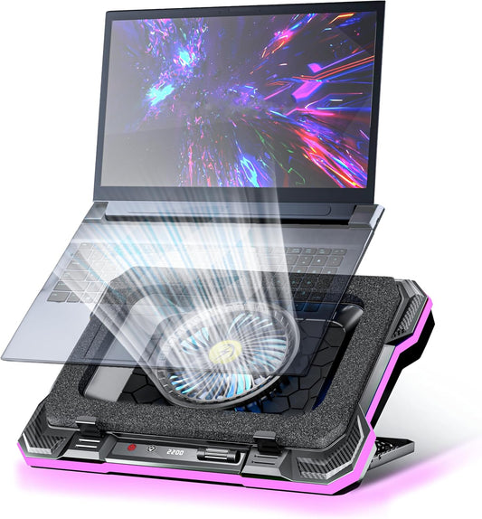 AICHESON Gaming Laptop Cooling Pad with Powerful Cooler Fans, RGB Lighting and Phone Holder for 15-19 inch Laptops and PC Computers