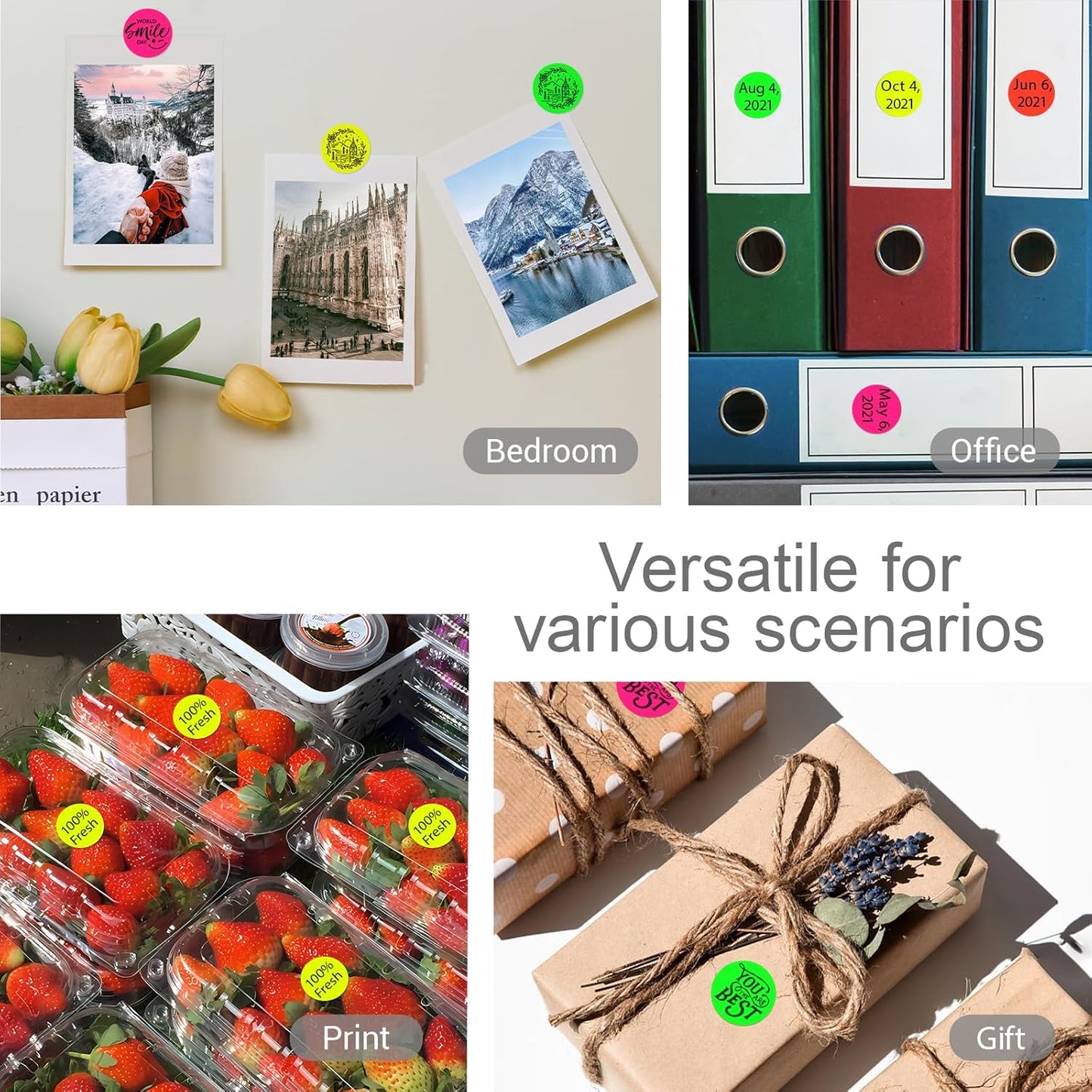 1 Inch Circle Dot Stickers 4000PCS Color Coding Thermal Labels Dots Writable Printable Small Round Stickers for Office, Classroom, Inventory, Garage, Organizing Storage, 4 Colors Mixed Color