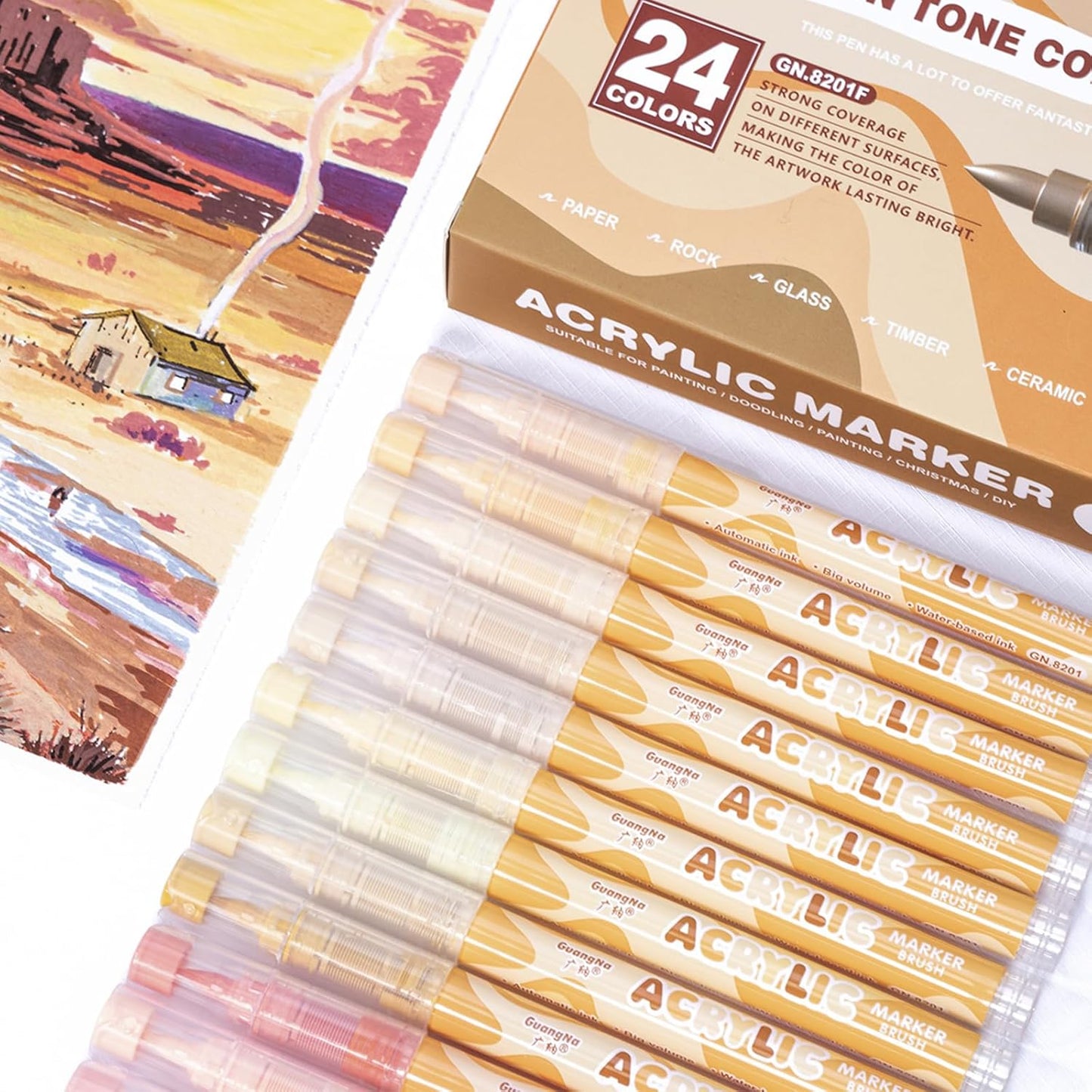 JRQ Skin Tone Acrylic Paint Markers, 24 Colors Brush Tip Acrylic Paint Pen Set for Darwing Sketch Portrait Illustration Anime Manga Illustration Kids Adults