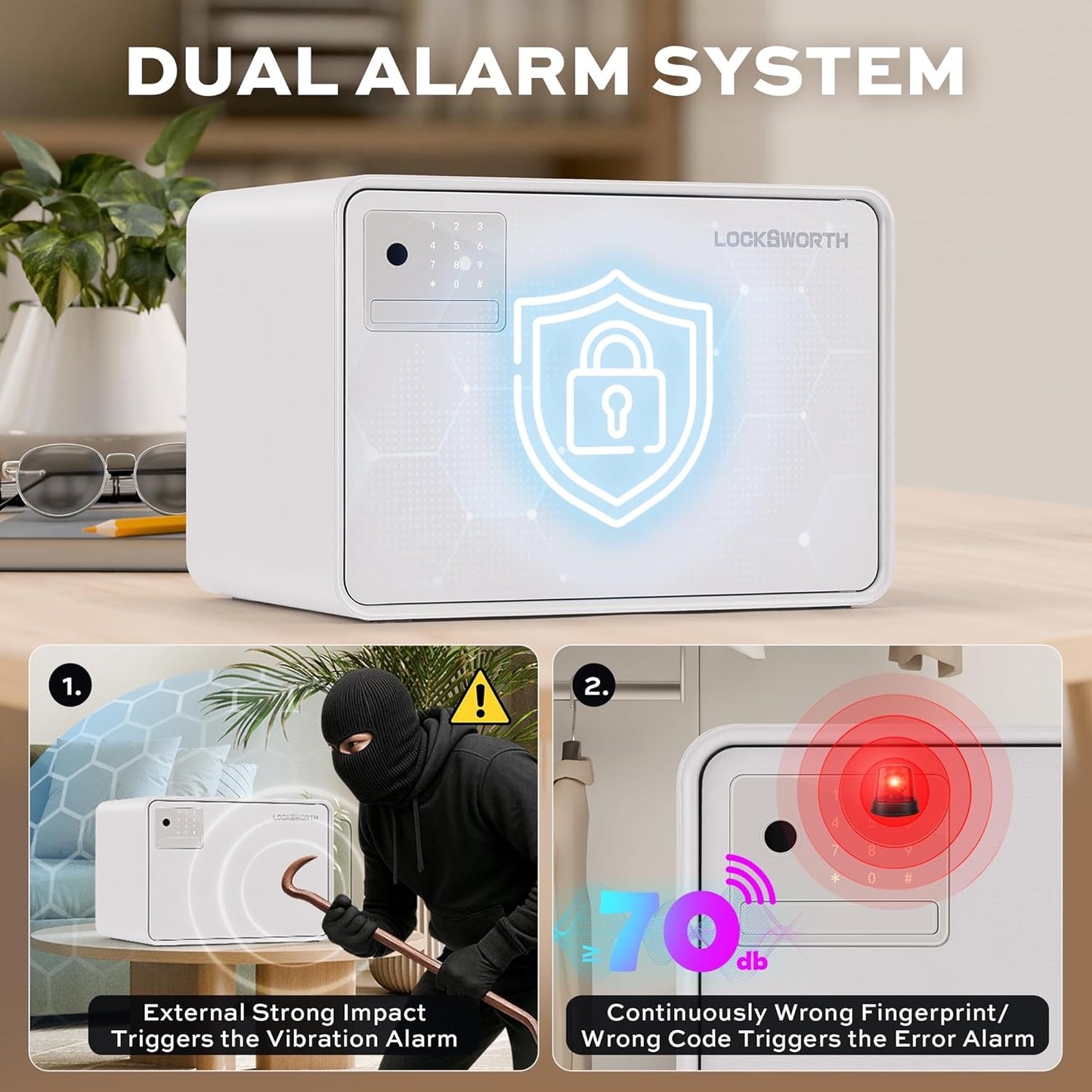 Biometric Safe for Home, 0.6 Cube Feet Auto-Open Fingerprint Safe with Touch Screen, Alarm System & Removable Shelf, Small Money Box for Cash, Jewelry, Documents, Home Office Use,White