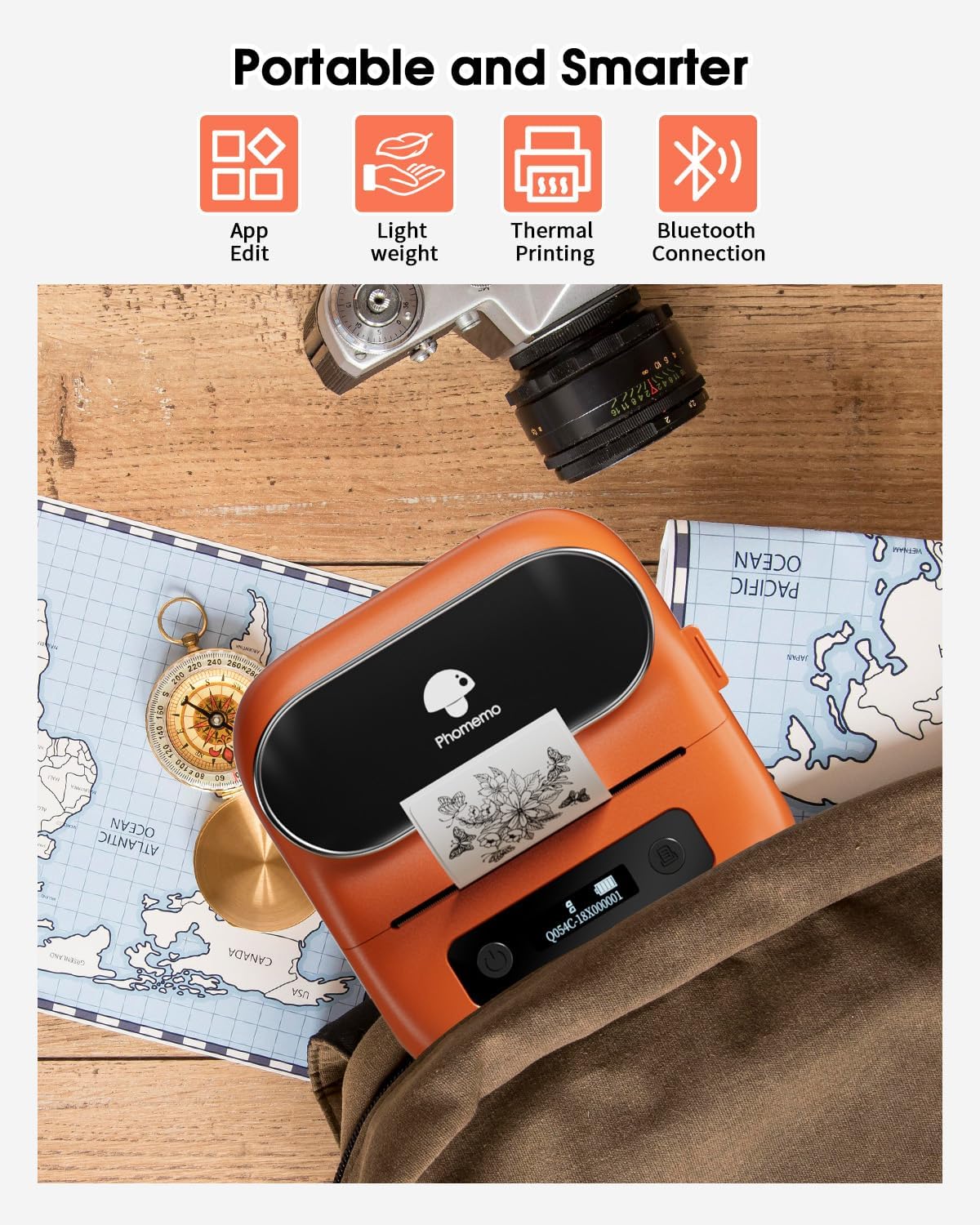 Phomemo M220 Label Printer, Barcode Printer, Bluetooth Thermal Label Maker Machine for Barcodes,Name,Address,Clothing Labeling,for Office Home,Compatible with Phones and Some PC Orange