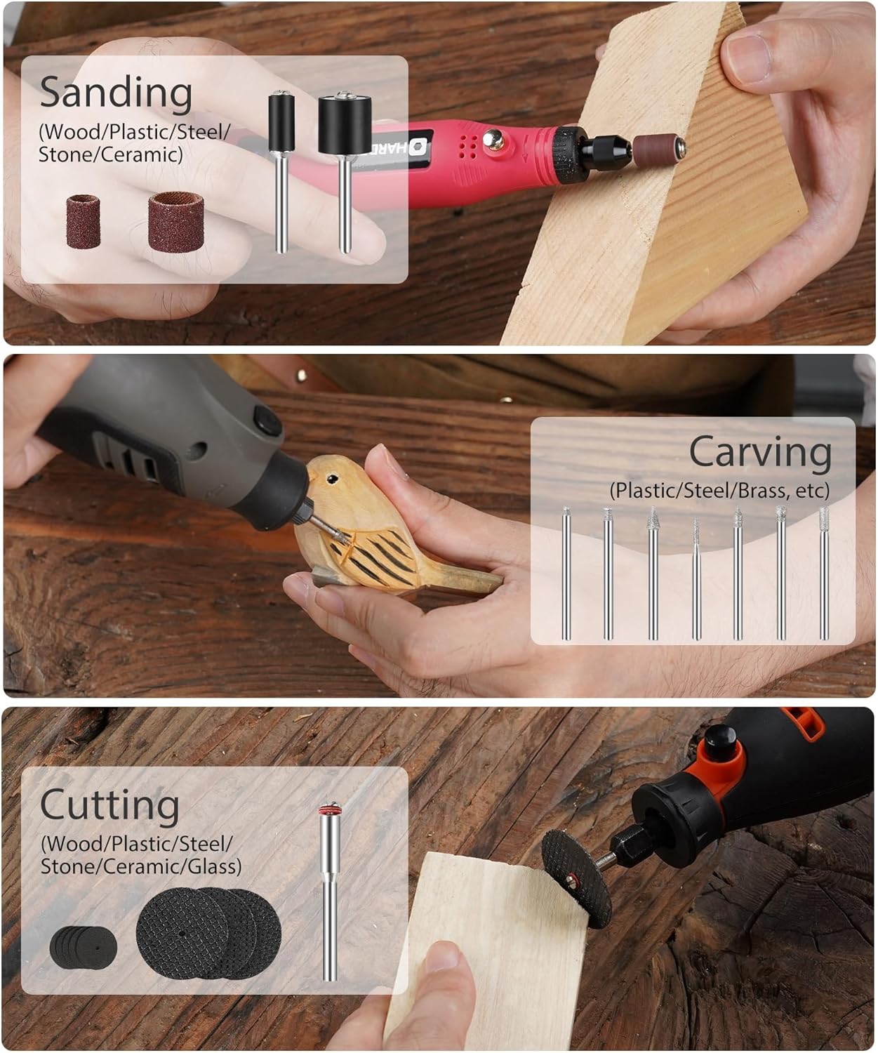 HARDELL Rotary Tool Accessories, 227pcs Power Rotary Tool Accessories Kit, 1/8"(3.2mm) Diameter Shanks, Universal Fitment for Easy Cutting, Polishing, Sanding, Carving, Grinding(Orange)