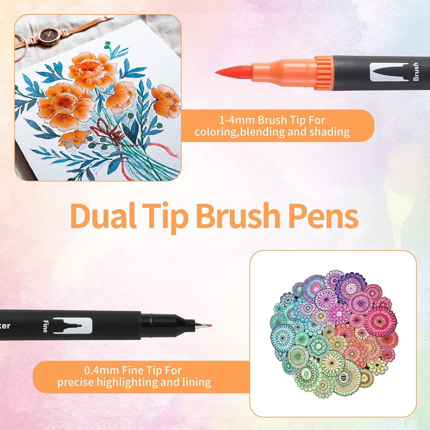 Art Markers Brush Pen, Markers for Adult Coloring Books No Bleeding,32 Colored Pens Fine Point Highlighter Pen & Brush for Adult Kids Coloring Journaling Note Taking Planner