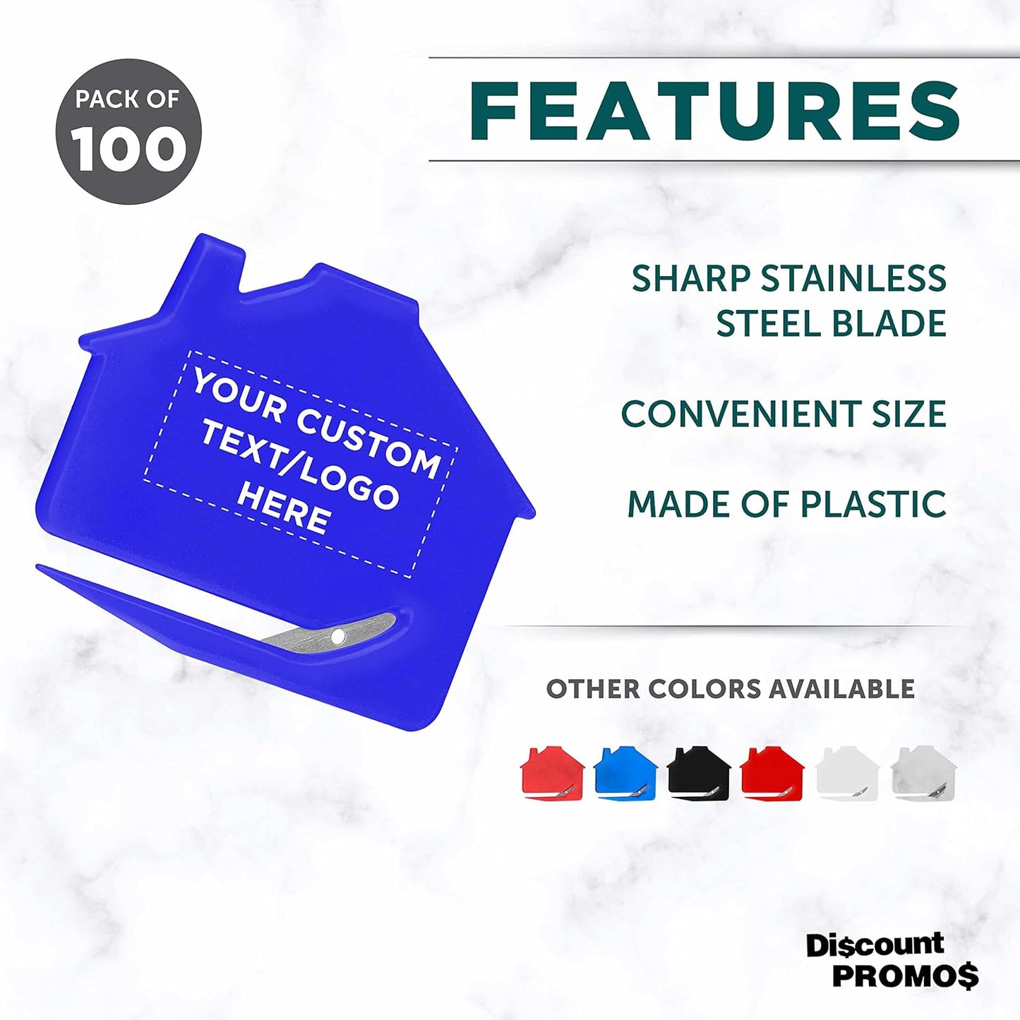 Custom House Letter Openers Set of 100, Personalized Bulk Pack - Perfect for Home or Office - Blue