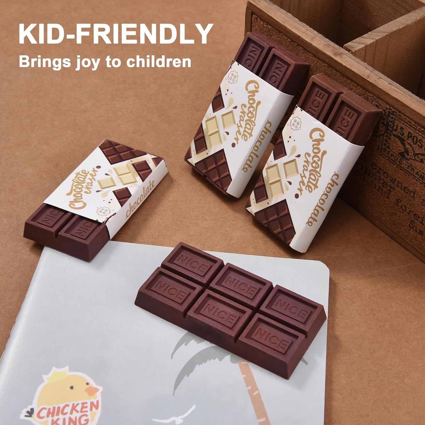 6Pcs Chocolate Shape Erasers for Kids, Cute Chocolate Bar Erasers Bulk for School Classroom Supplies Party Favors