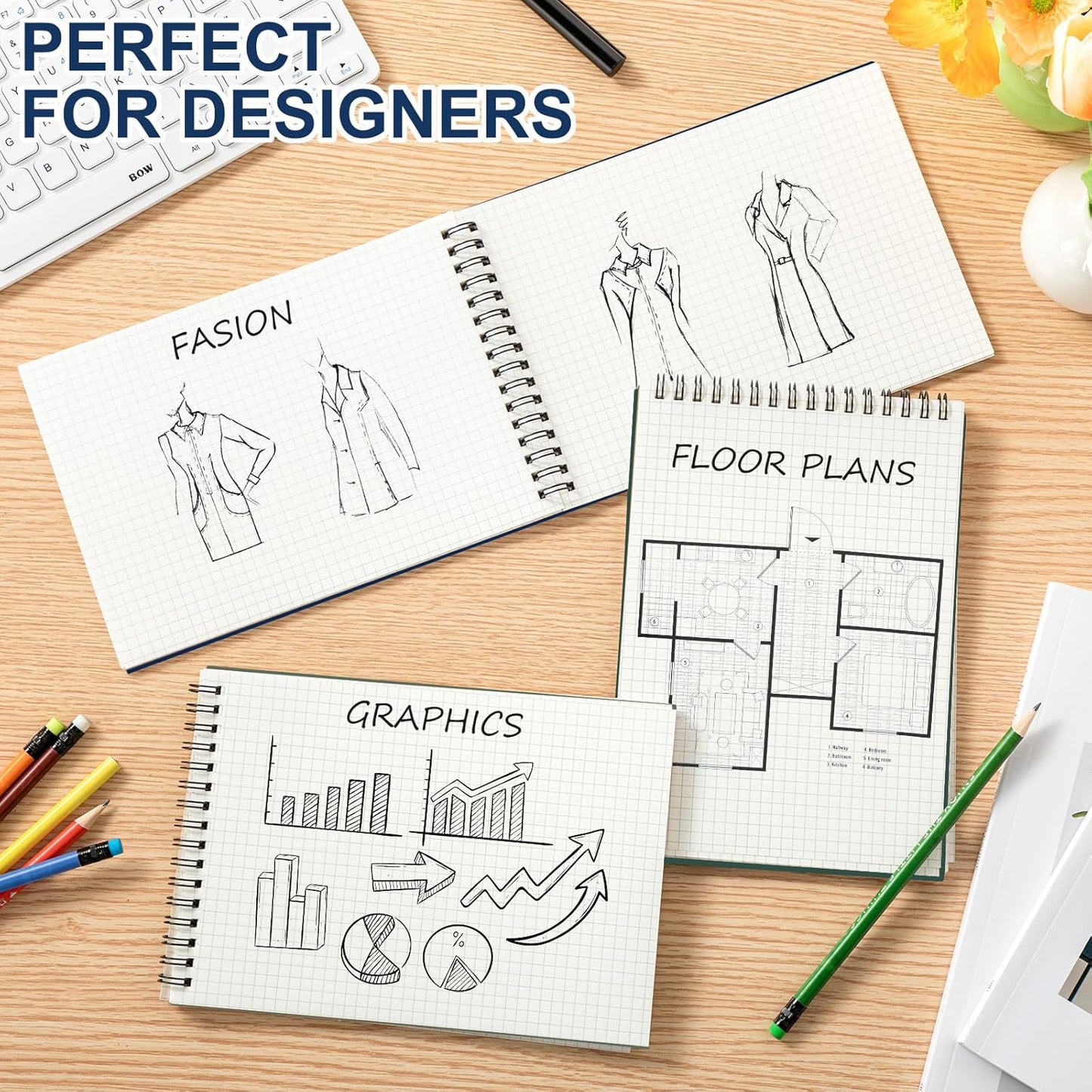 6 Pack Graph Paper Spiral Notepad A5 Top Wirebound Notepad Grid Notebook Steno Pads Memo Notebook Grid Paper 140 Pages for Writing Sketching Drawing Office Supplies (Dark Color)