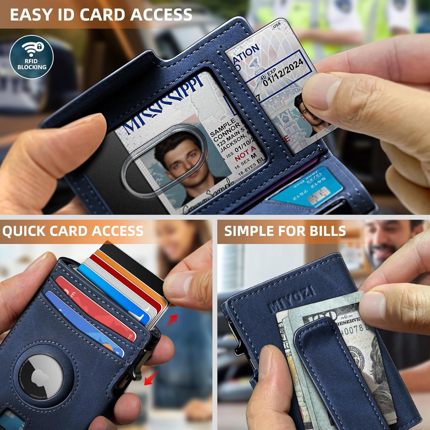 Airtag Wallet for Men,with Money Clip 10 Cards Metal Case Smart Slim Pop Up Credit Card Holder Flip with Magnetic Closure RFID Blocking wallet with Gift Box