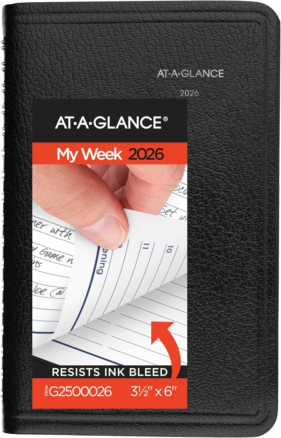 AT-A-GLANCE 2026 Planner, Weekly, 3-1/2 x 6", Pocket Size, Hourly, DayMinder, Black (G2500026)