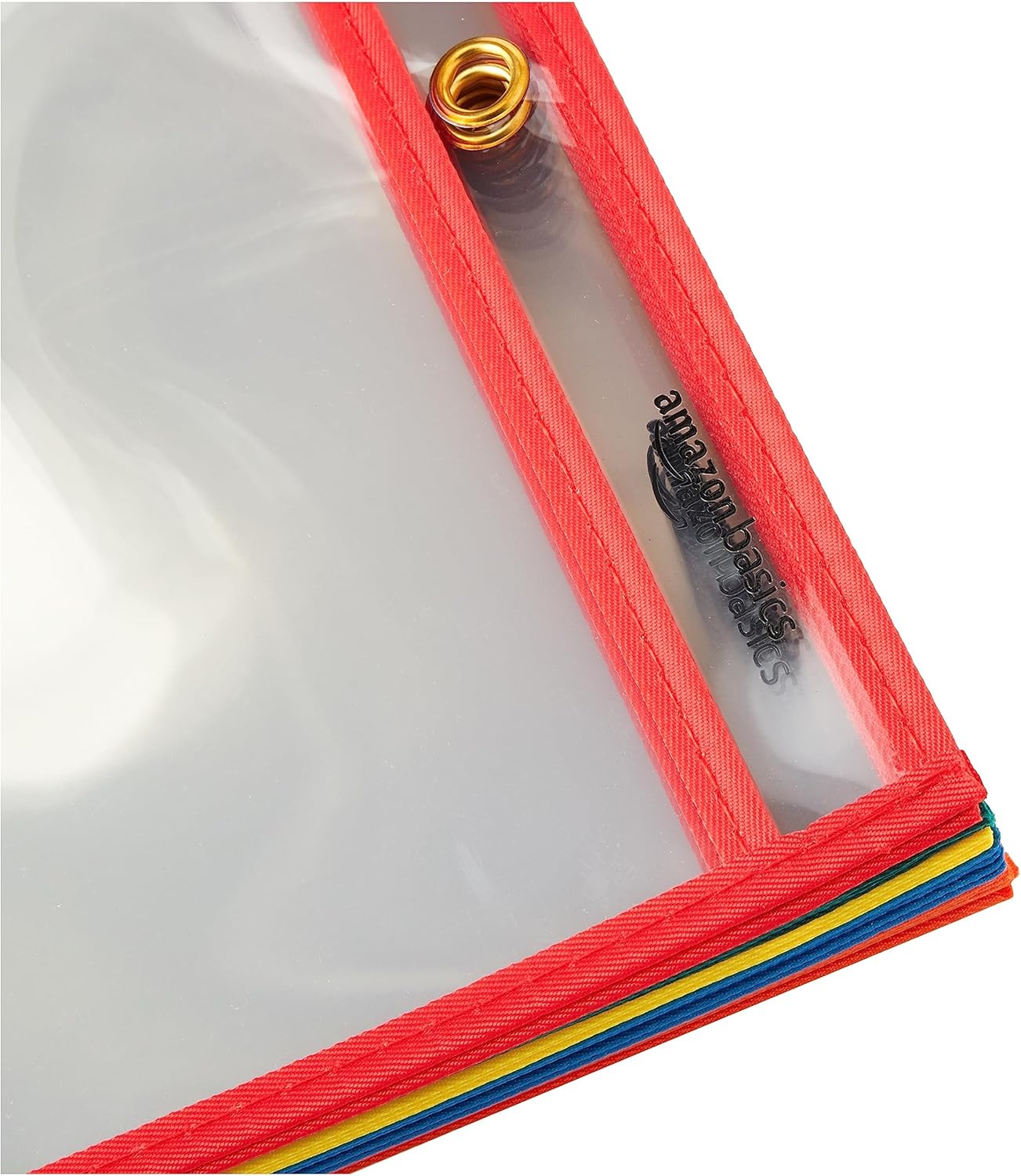 Amazon Basics Heavy Duty Dry Erase Ticket Holder Pockets with Clear Plastic Film and Multicolored Fabric Edge, 8.5" X 11", Pack of 25