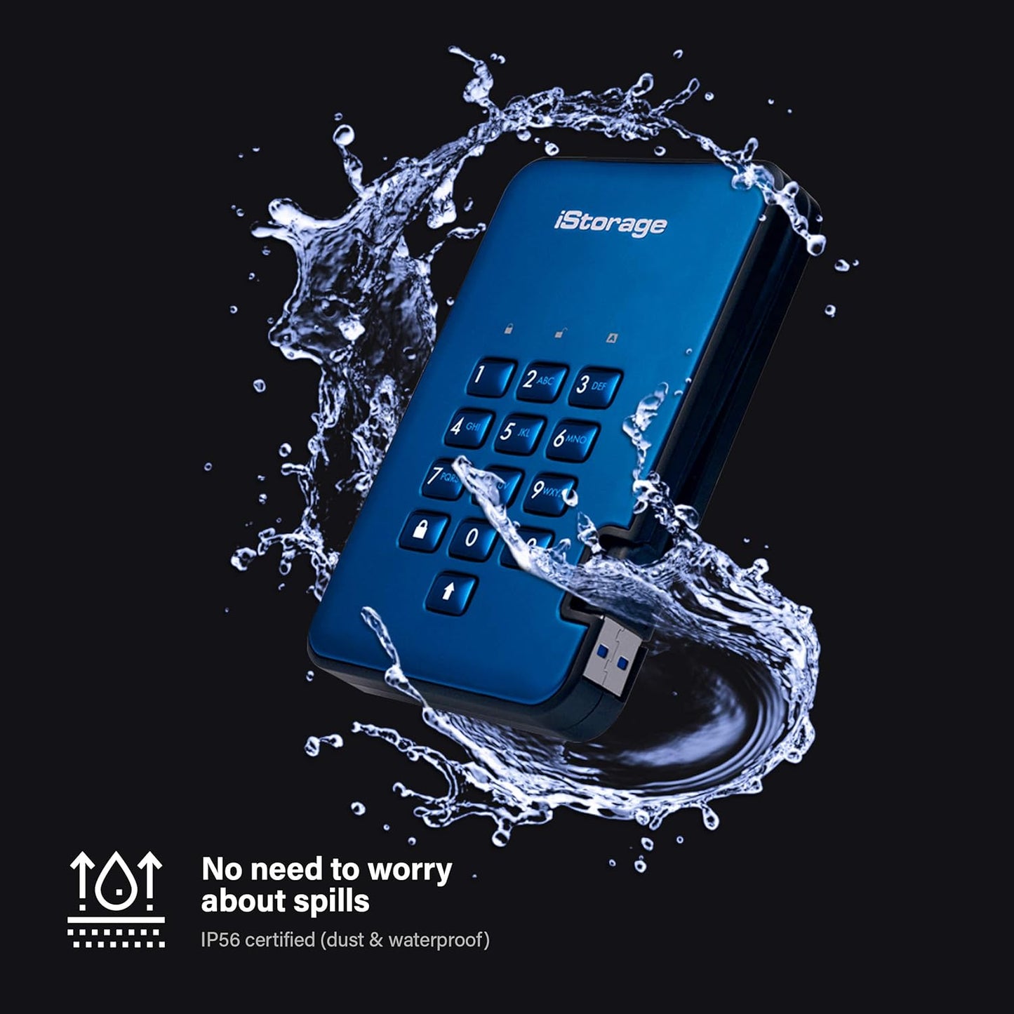 iStorage diskAshur2 HDD 3TB Blue | Secure portable hard drive | Password protected | Dust & water resistant | Hardware Encryption
