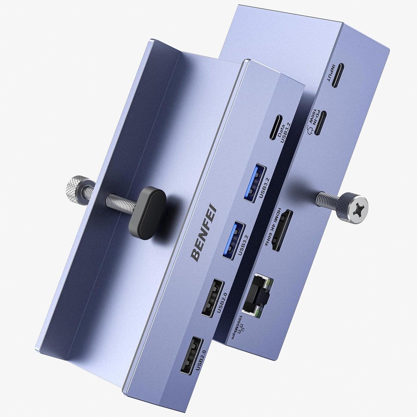 BENFEI 8-in-1 USB C Hub with Secure Clamp – Features 4K@60Hz HDMI, Gigabit Ethernet, 100W PD, 10Gbps 1x USB-C, 2 x USB-A 3.2, 2 x USB-A 2.0 Compatible with MacBook, iPad Pro, iMac, S23, XPS17