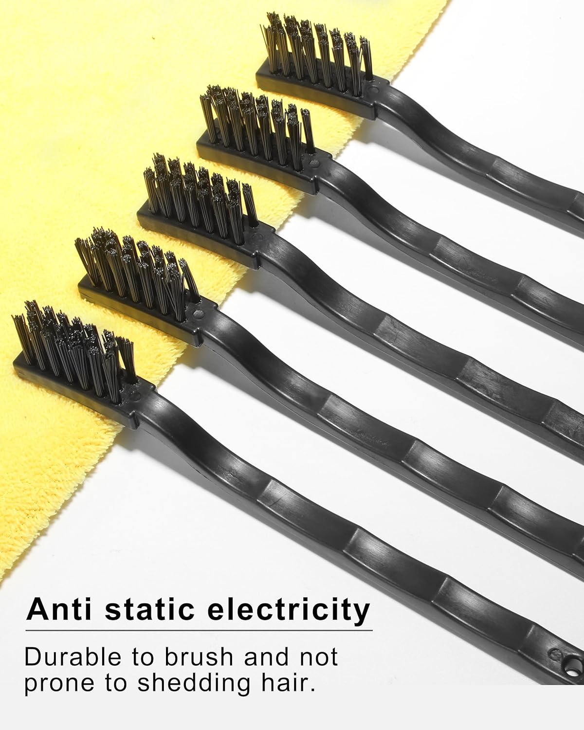 3 x 0.5cm Three Row Plastic Handle Anti Static Brushes Black 5 Pcs