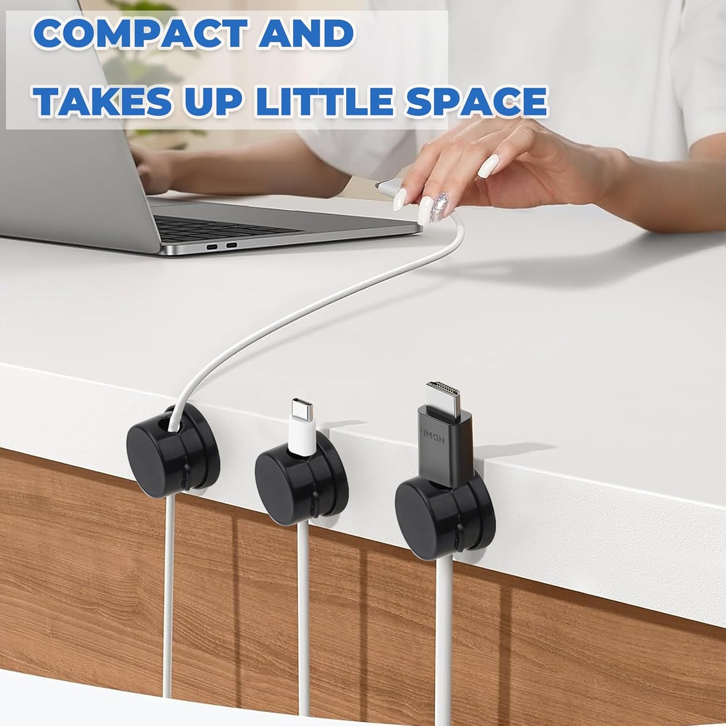 6 Pack Cable Management Clips[Upgrade Rotatable] Home Office Desk Cord Keeper Organizer Accessories Charger USB Wire Organizer Cord Holder for Nightstand (Black)