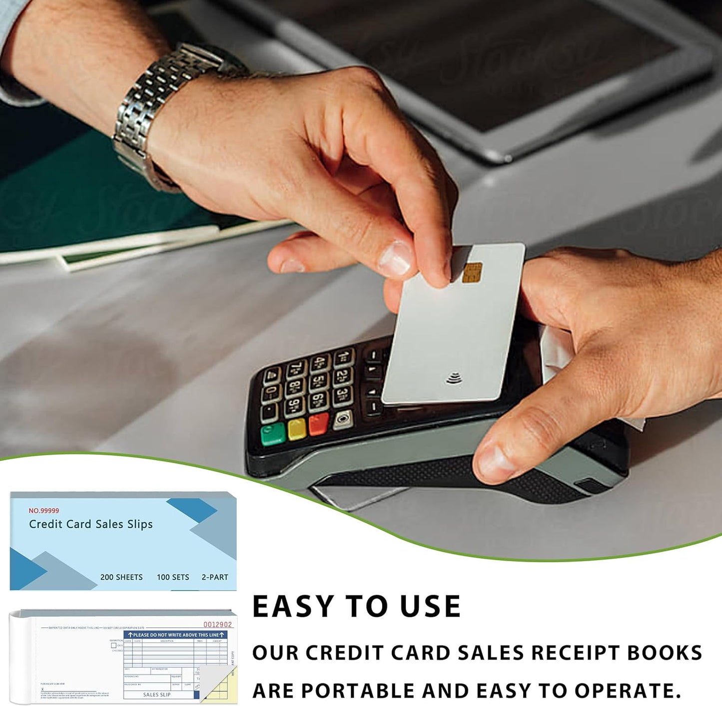 100 Sets Long Credit Card Sales Slips 7.9 * 3.3 inch Two-Part Carbonless Credit Card Receipt Book Credit Card Imprinter Sold as 1 Package for Office (100 Sets of 200 Sheet)(1)