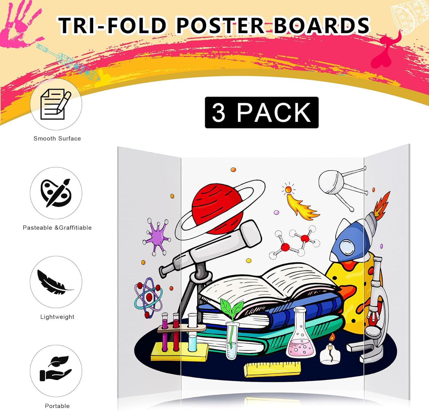 HAUTOCO 3 Pcs Small Trifold Poster Board 21 x 14 inches Tri Fold Presentation Boards White Corrugated Project Boards for Science Fair, School Project, Event Displays, Business
