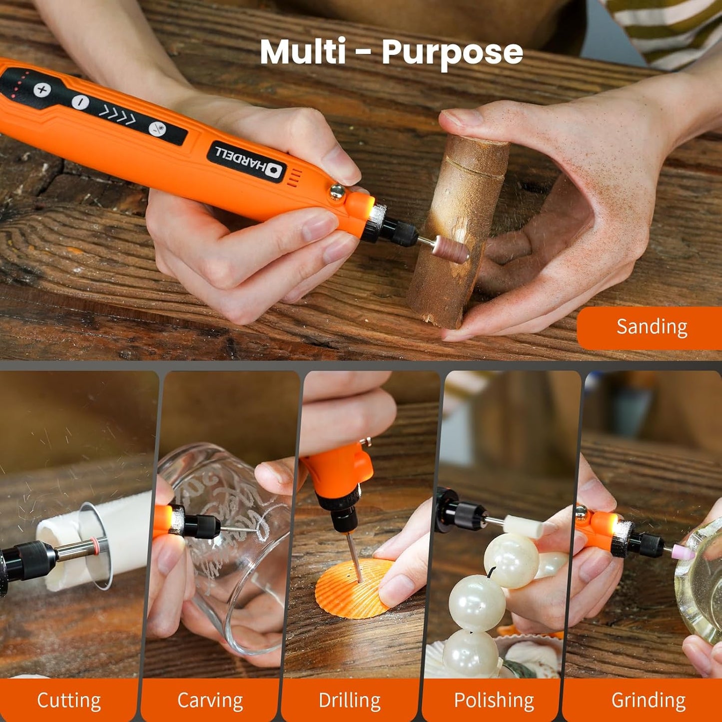 HARDELL Mini Cordless Rotary Tool, 5-Speed and USB Charging with storage case, Multi-Purpose 3.7V Power Rotary Tool for Sanding, Polishing, Drilling, Etching, Engraving, DIY Crafts