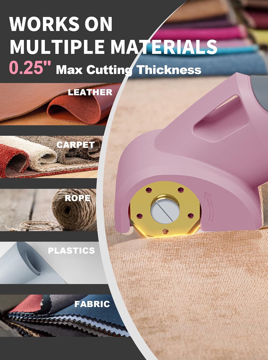 4V 2000mAh Cordless Cardboard Cutter, Electric Box Cutter for Cardboard with 2 Titanium Blades,LED & Safety Lock,Max Cutting1/4",Rotary Cutter for Fabric,Gifts for Men&Women - Pink