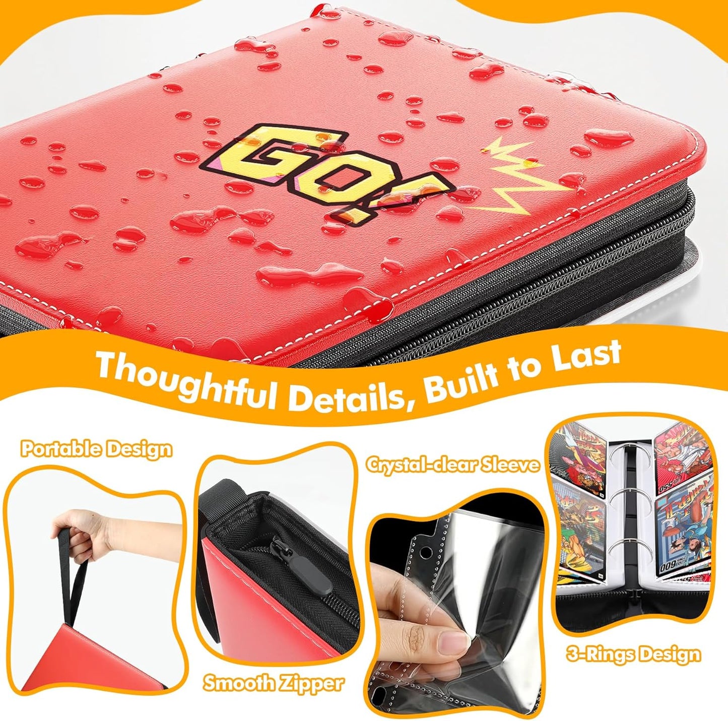 480-Card Binder – 4-Pocket Trading & Gaming Card Album with 60 Removable Sleeves, Portable PU Leather Zipper Case with Handle, Fits MTG & Sports Cards – Gift for Collectors