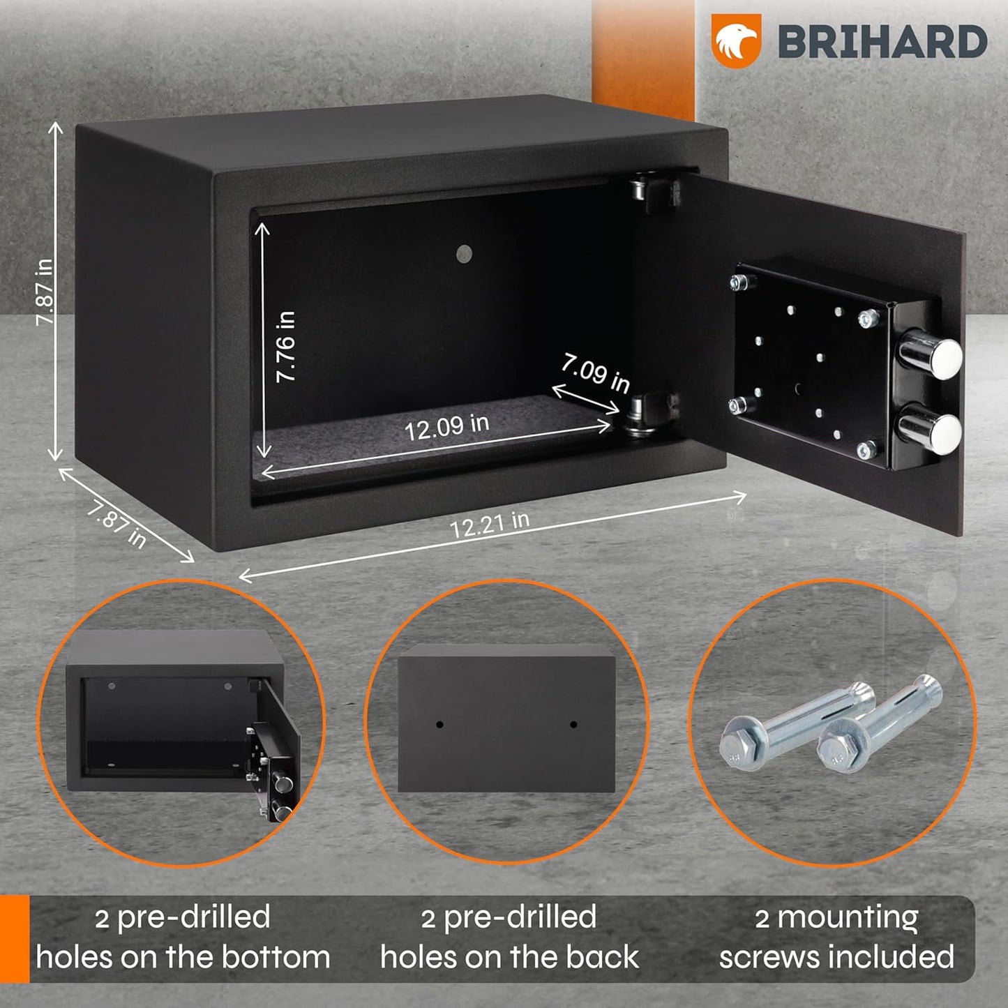 Home Key Lock Safe 7.87"H x 12.2"W x 7.87"D, Small Safety Box with Key 0.39 Cubic Feet, Jewelry & Money Safe with Key Lock Only, Mini Lockable for Home