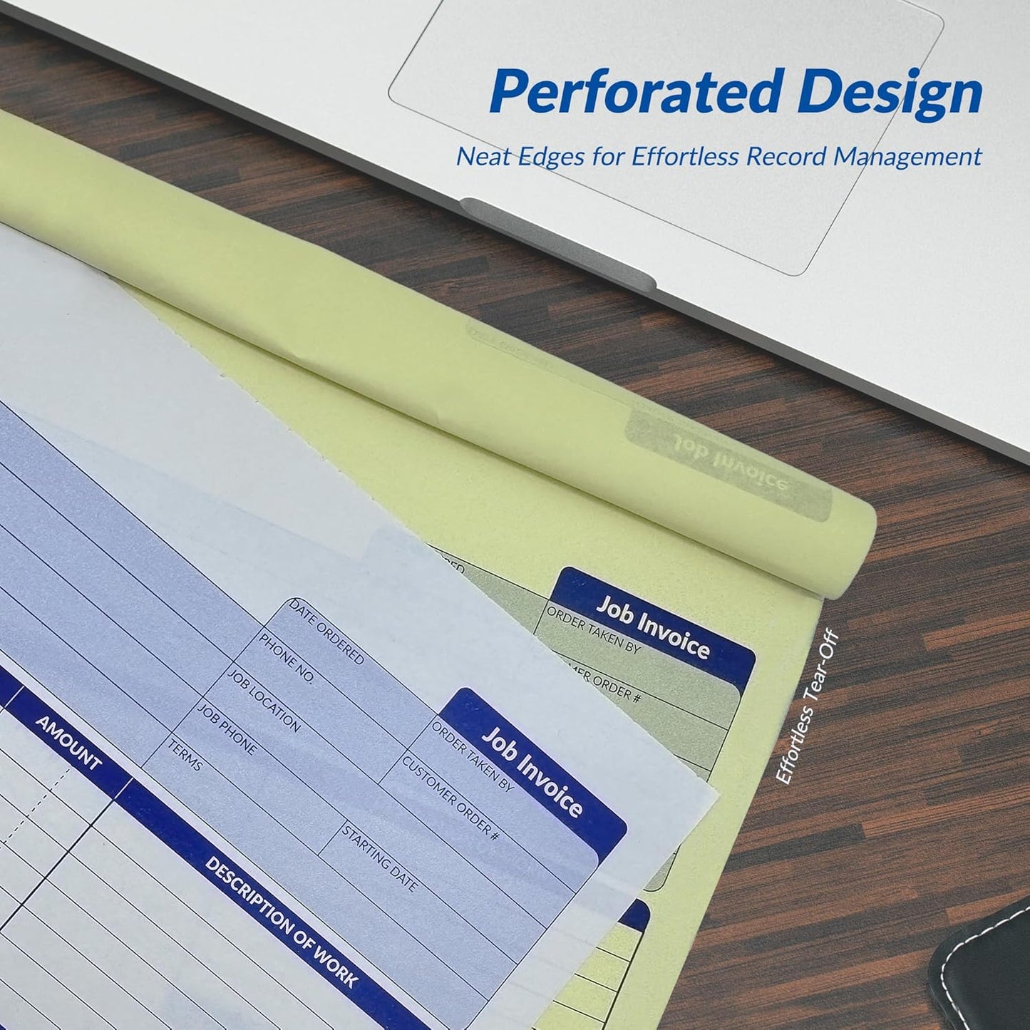 Job Work Order Forms, Large Size Contractor Invoice Book 8-1/2" x 11-7/16", Invoice Receipt Book for Small Business, 2-Part Carbonless Forms, 100 Sets (2 Books)