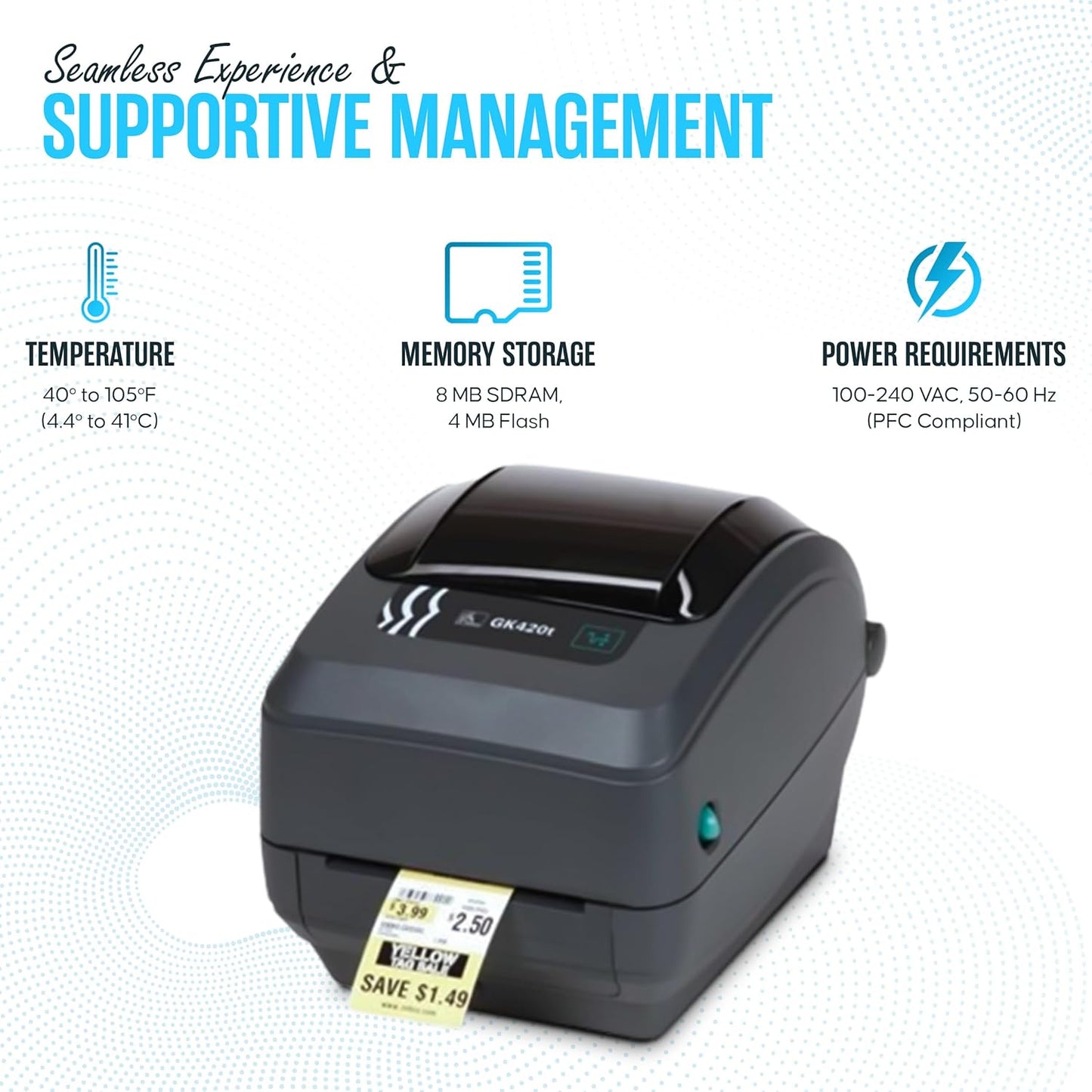 GK420T Zebra Thermal Transfer Monochrome Desktop Printer for Labels, Receipts, Barcodes, Tags, and Wrist Bands - with USB, Ethernet Port Connectivity & Microfiber Cleaning Cloth