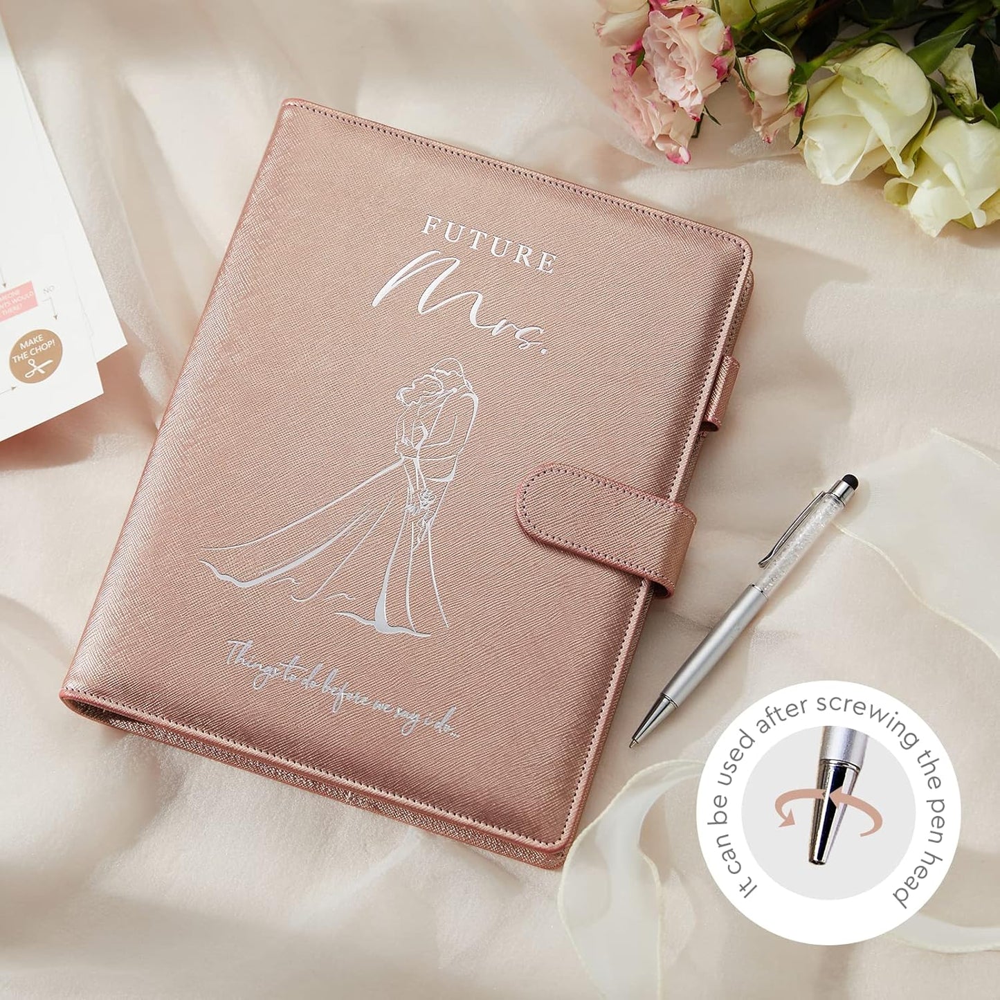 AW BRIDAL Best Engagement Gifts for Fiance Her Wedding Gifts For Bride To Be∣ Future Mrs Leather Wedding Planning Book And Organizer Engagement Journal Notebook Budget Binder, 140 Pages, Rose Gold