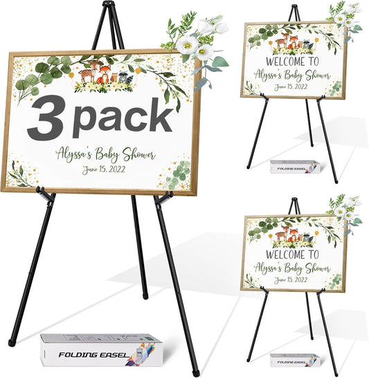 63" Display Easel Stand - 3Packs Art Easels for Wedding Sign Poster Stand Folding Floor Adjustable Metal Black Easel Instant Tripod Easel for Painting Wedding Welcome Sign Stand
