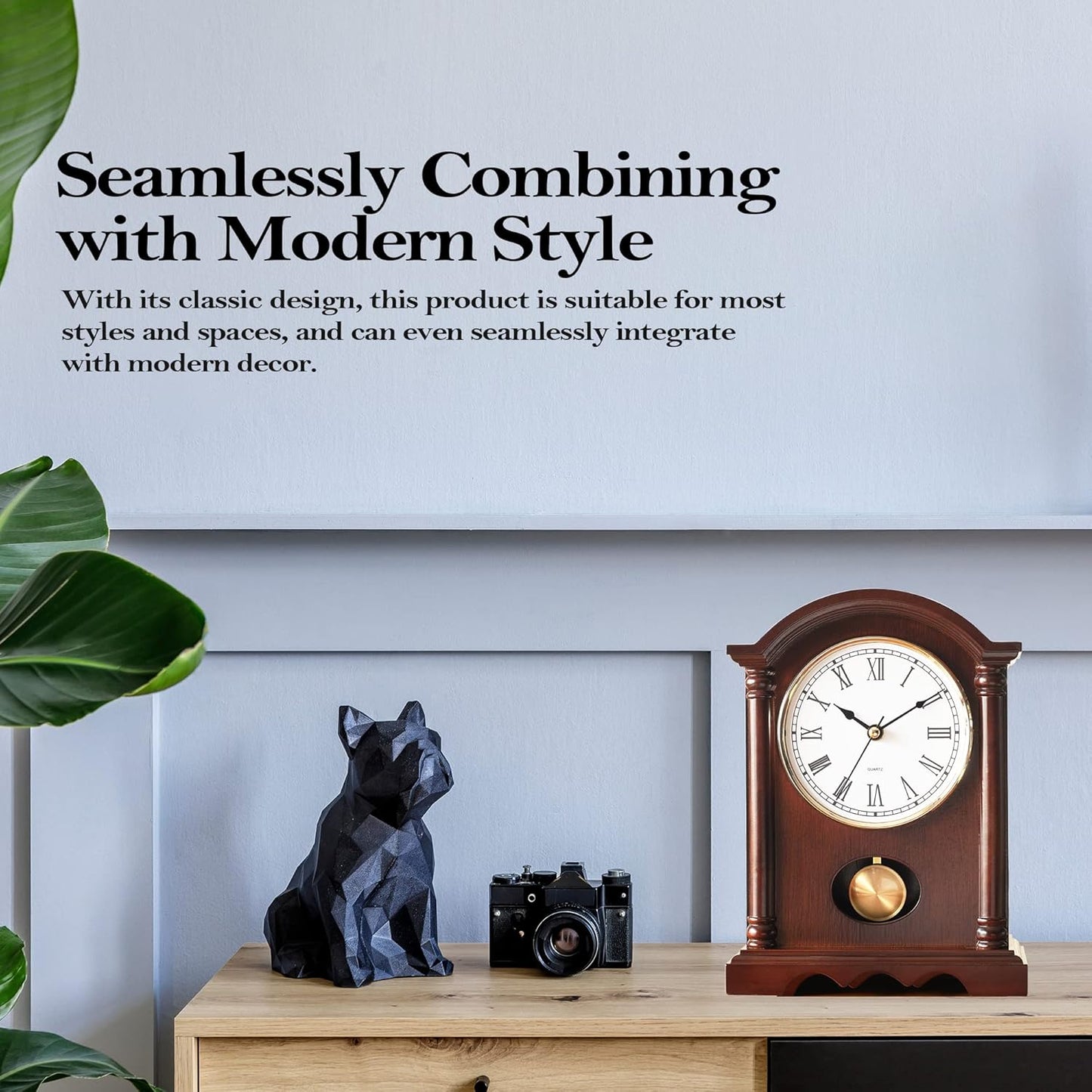 AYRELY® Classic Grandfather Mantel Clock for Living Room Déco, Elegant Wooden Finish, Gold-Tone Pendulum, Desk Clock for Living Room, Bedroom, Farmhouse Décor